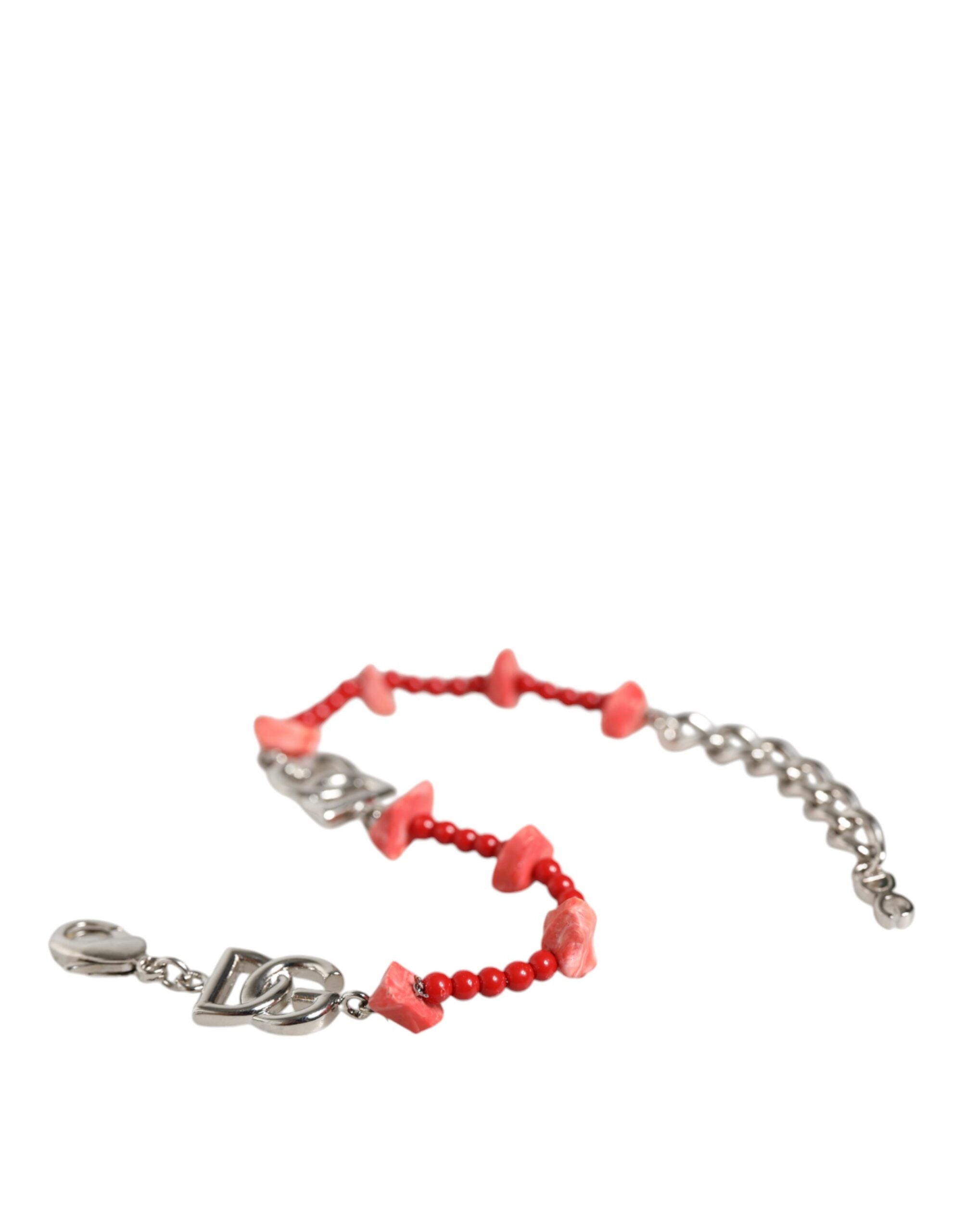 Dolce & Gabbana Zilverkleurige Messing Kralen Hars DG Logo Kettingarmband
