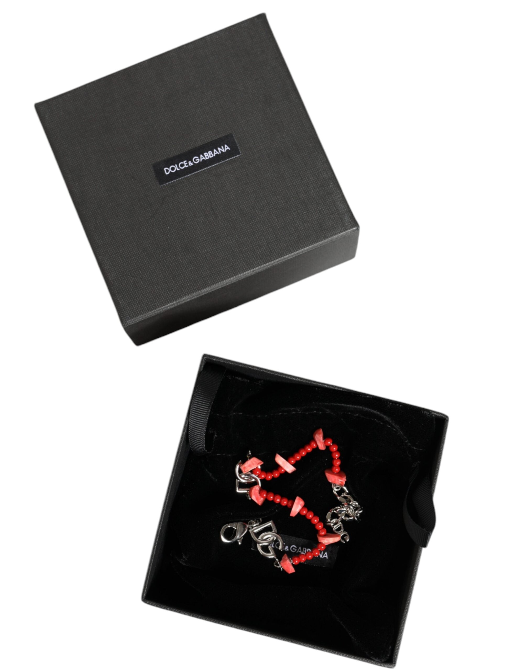 Dolce & Gabbana Zilverkleurige Messing Kralen Hars DG Logo Kettingarmband