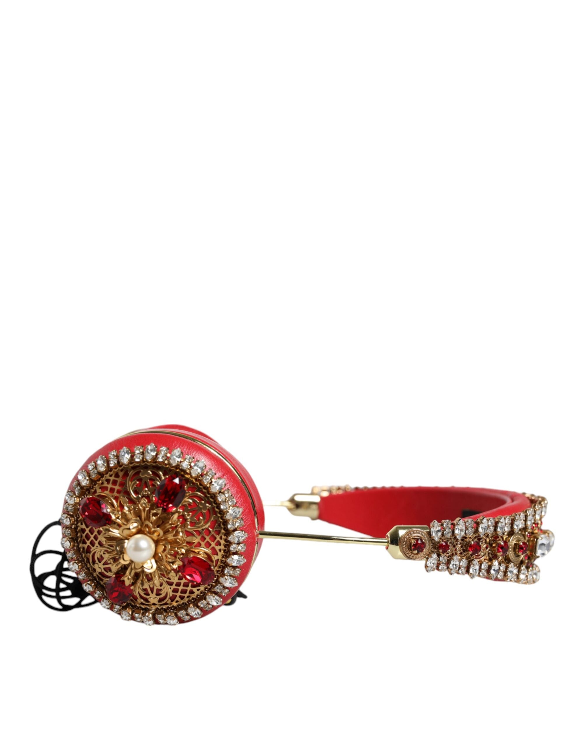 Dolce & Gabbana Rote Nappaleder-Kopfhörer mit Blumen-Kristallen