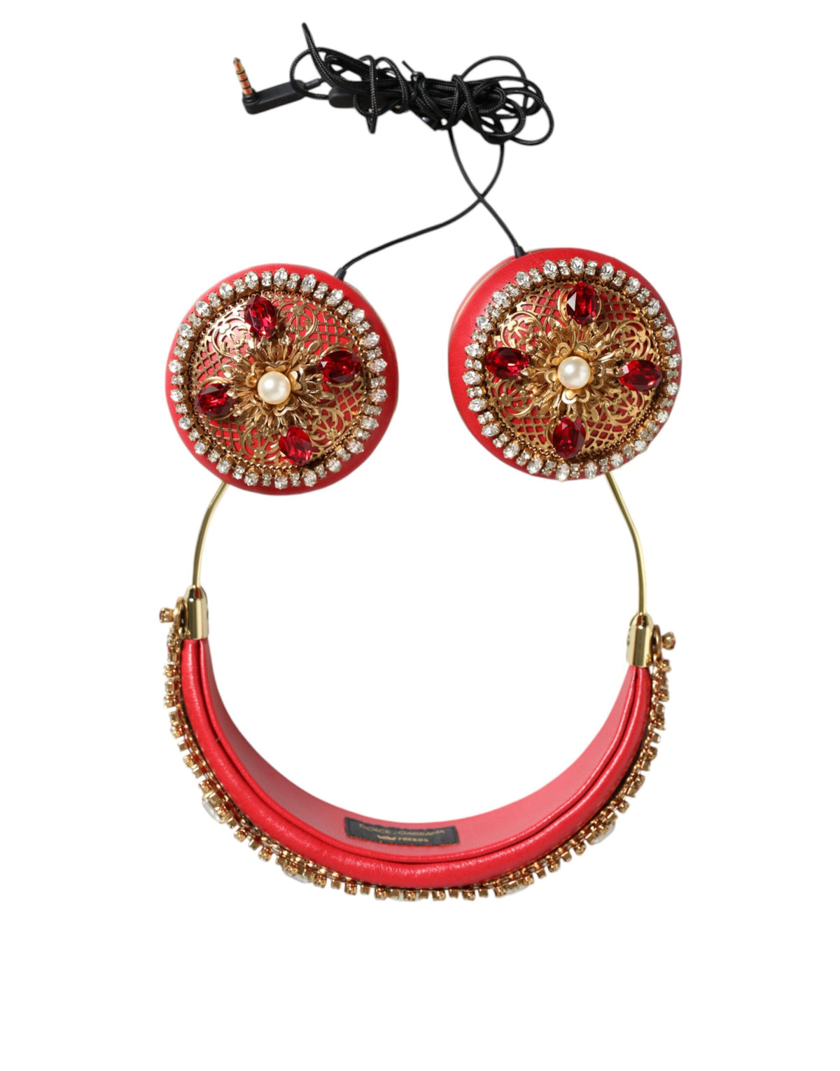 Dolce & Gabbana Rote Nappaleder-Kopfhörer mit Blumen-Kristallen