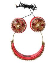 Dolce & Gabbana Rote Nappaleder-Kopfhörer mit Blumen-Kristallen