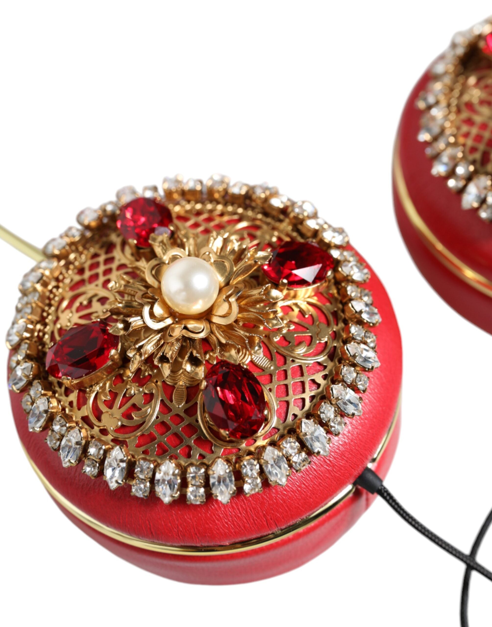 Dolce & Gabbana Rote Nappaleder-Kopfhörer mit Blumen-Kristallen