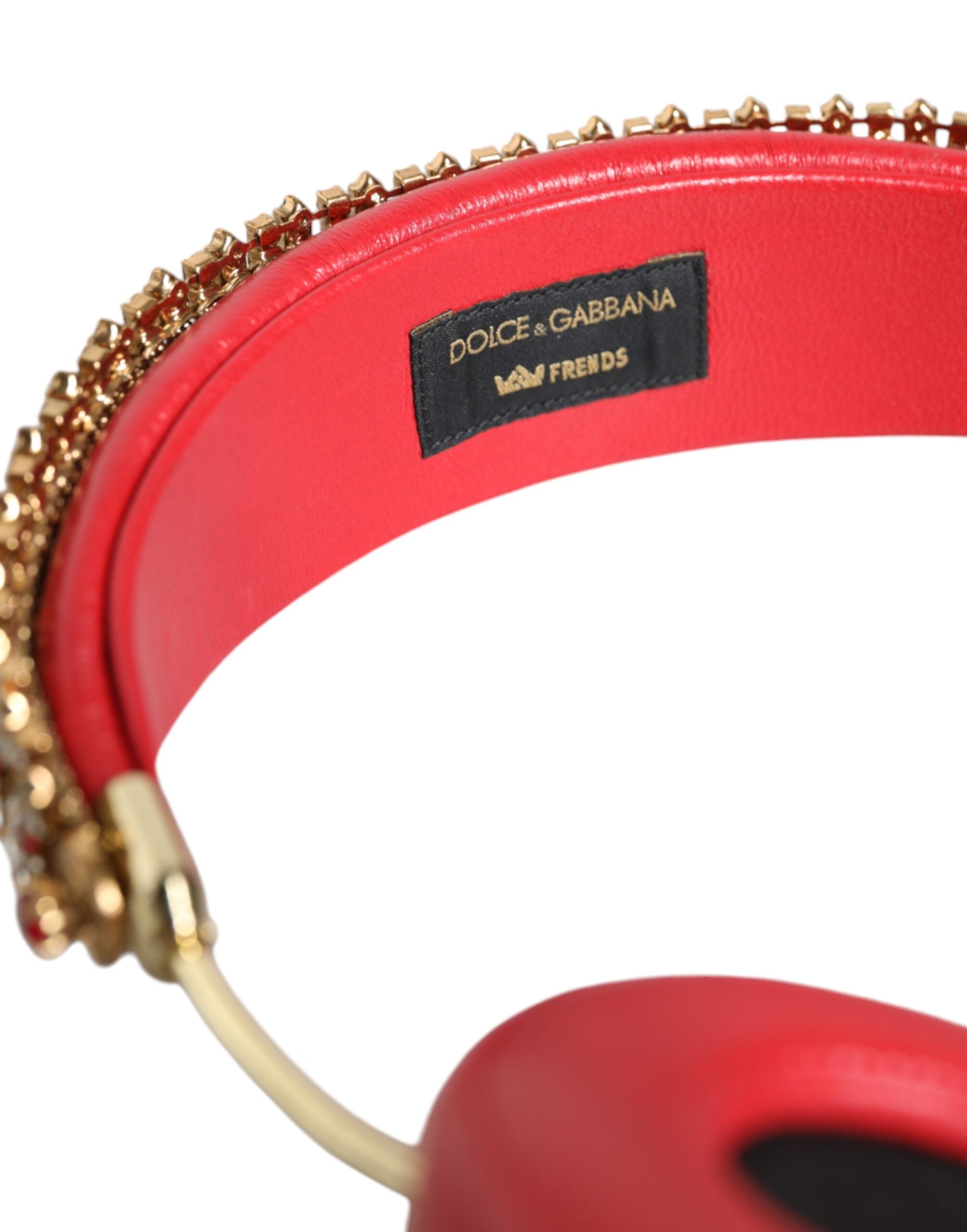 Dolce & Gabbana Rote Nappaleder-Kopfhörer mit Blumen-Kristallen