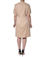 Moschino Beiges, kurzärmliges, knielanges Baumwollkleid