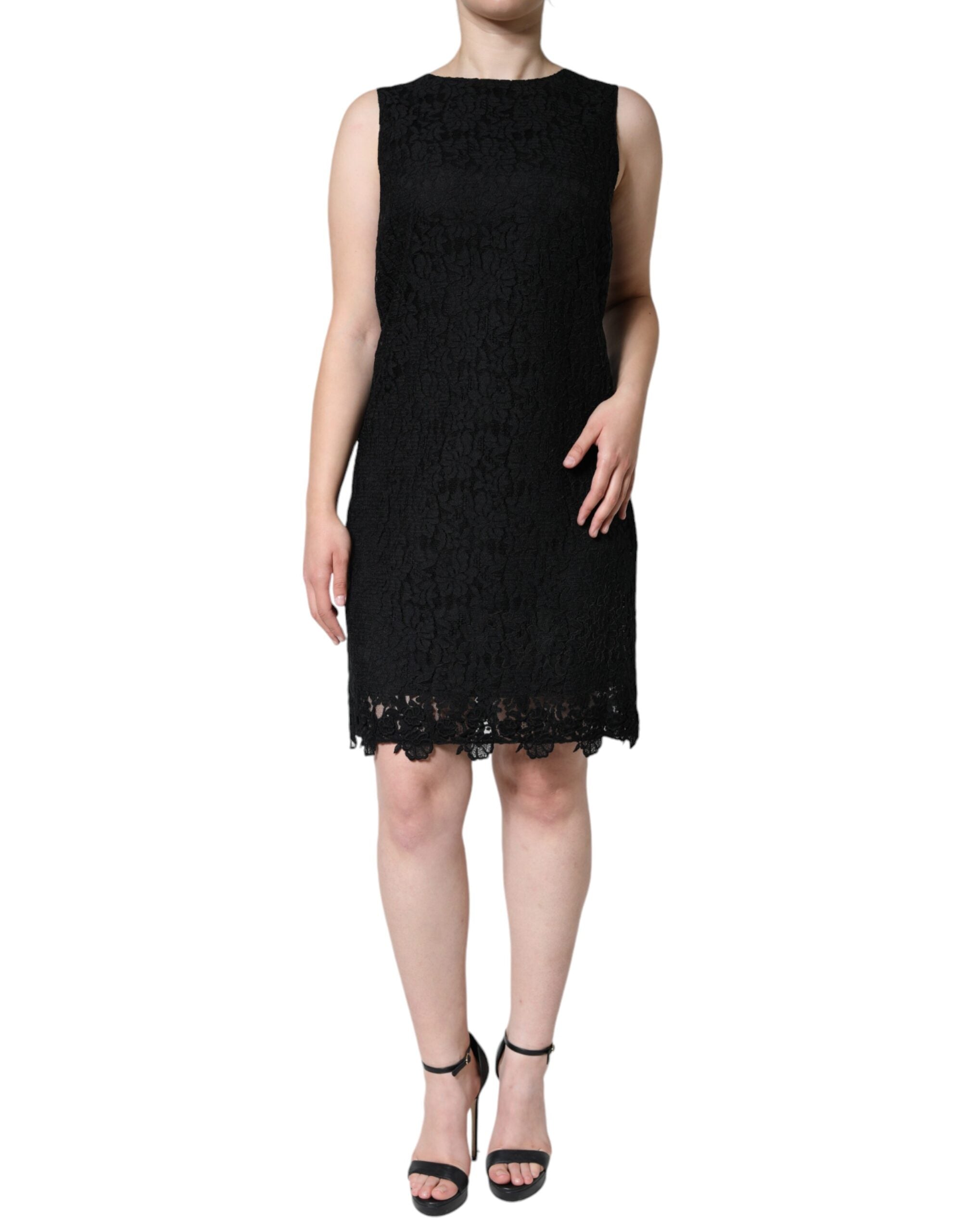 Dolce &amp; Gabbana – Schwarzes, ärmelloses Minikleid aus floraler Spitze