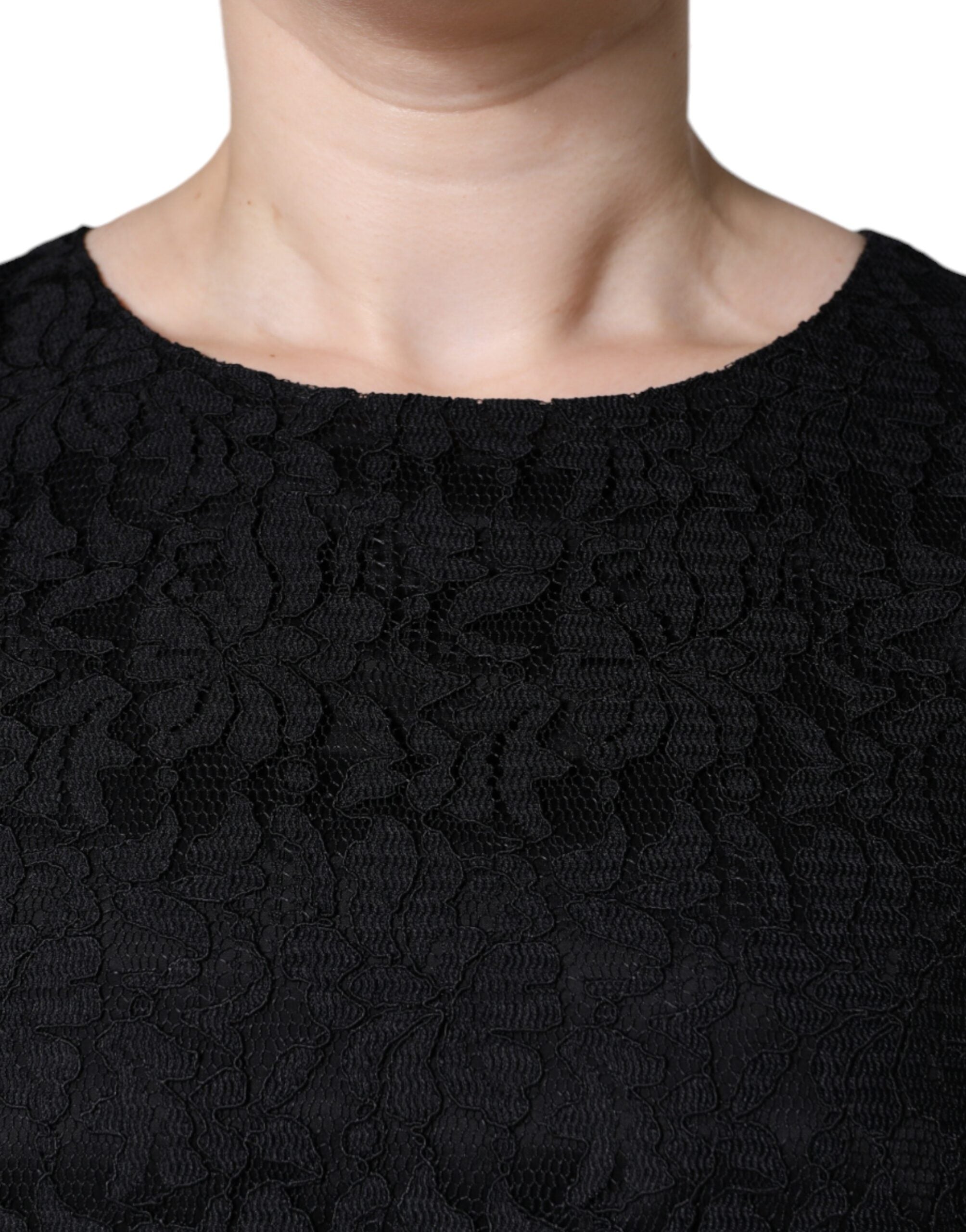 Dolce &amp; Gabbana – Schwarzes, ärmelloses Minikleid aus floraler Spitze
