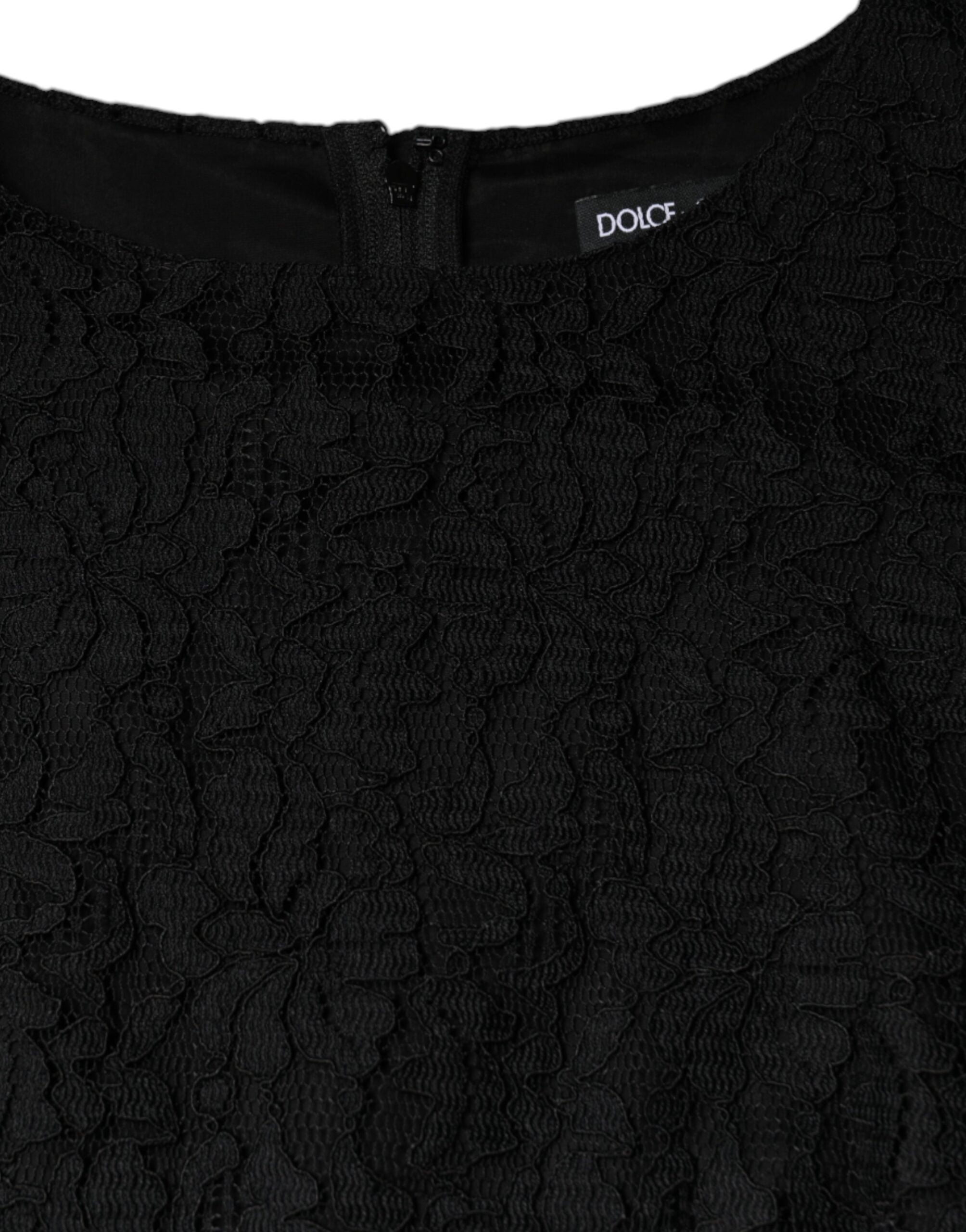 Dolce &amp; Gabbana – Schwarzes, ärmelloses Minikleid aus floraler Spitze