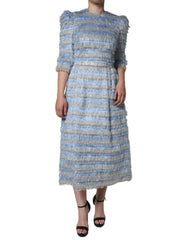 Dolce & Gabbana Light Blue Zilver Jacquard A-lijn Midi-jurk