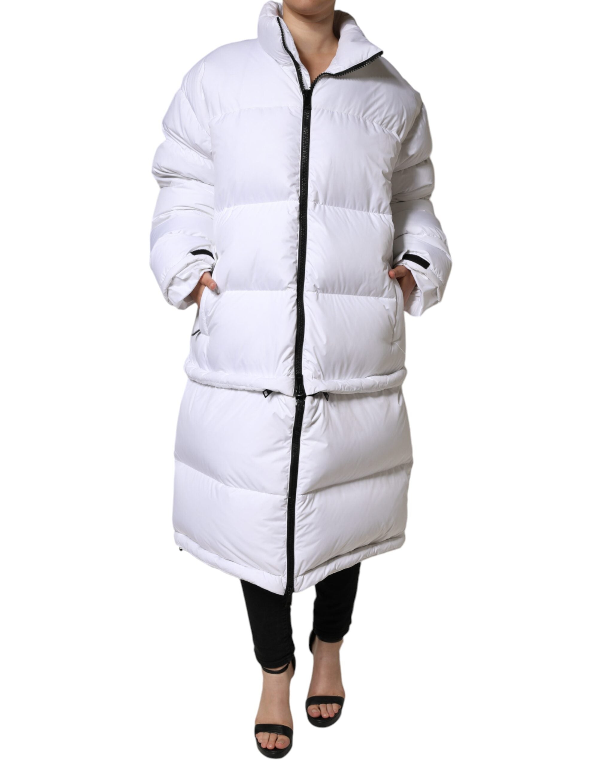 Dolce & Gabbana Weiße Puffer-Steppjacke mit durchgehendem Reißverschluss