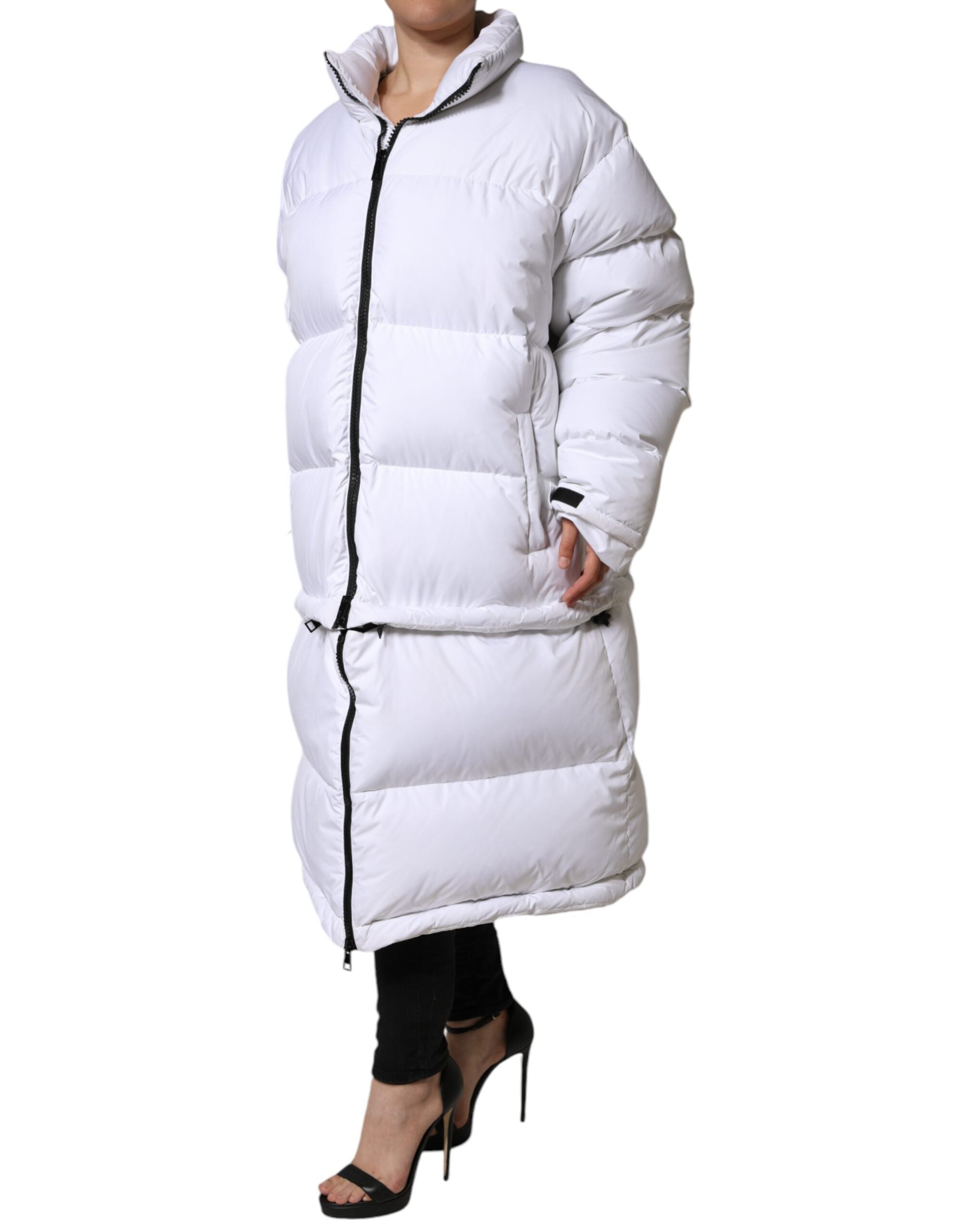 Dolce & Gabbana Weiße Puffer-Steppjacke mit durchgehendem Reißverschluss