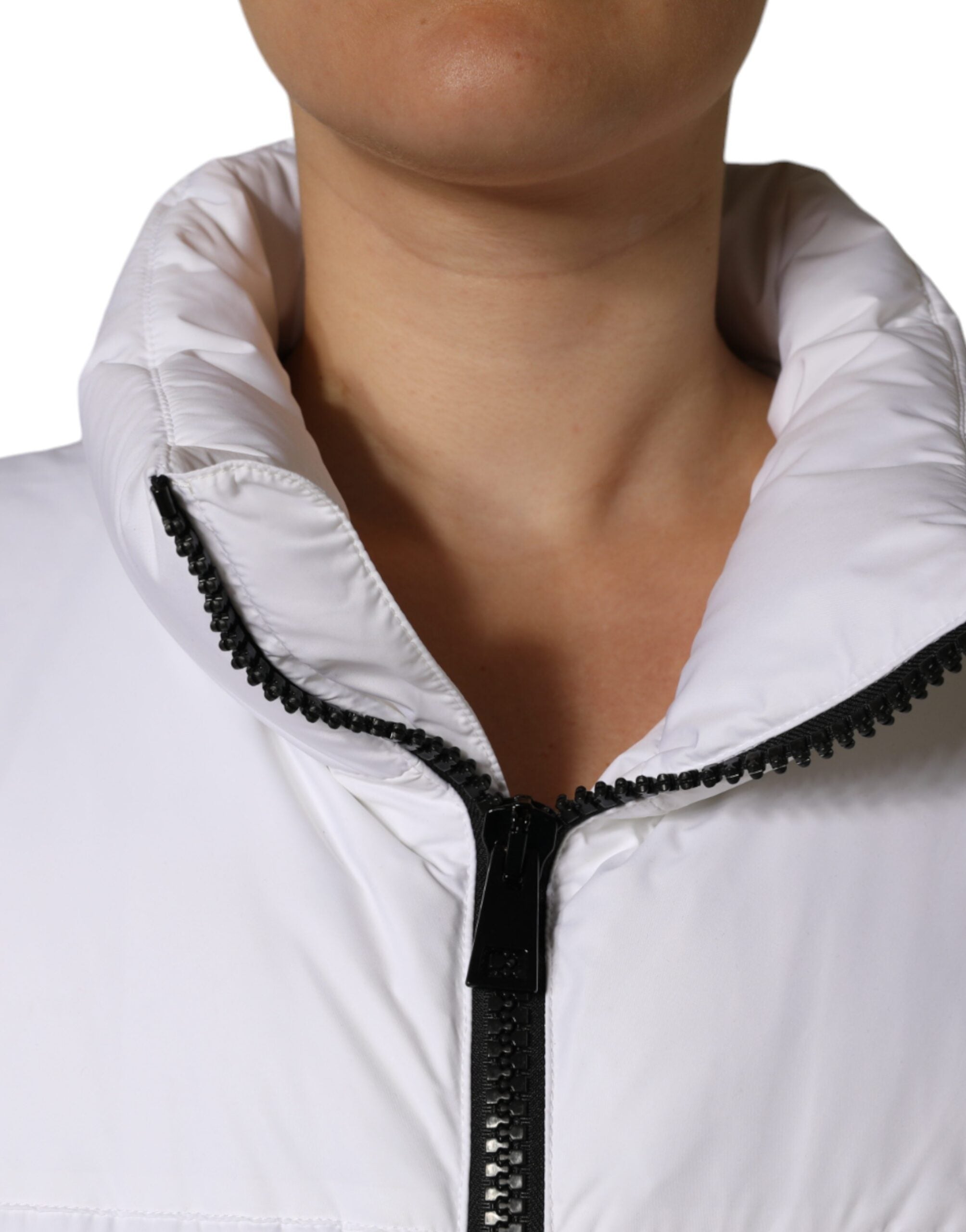 Dolce & Gabbana Weiße Puffer-Steppjacke mit durchgehendem Reißverschluss