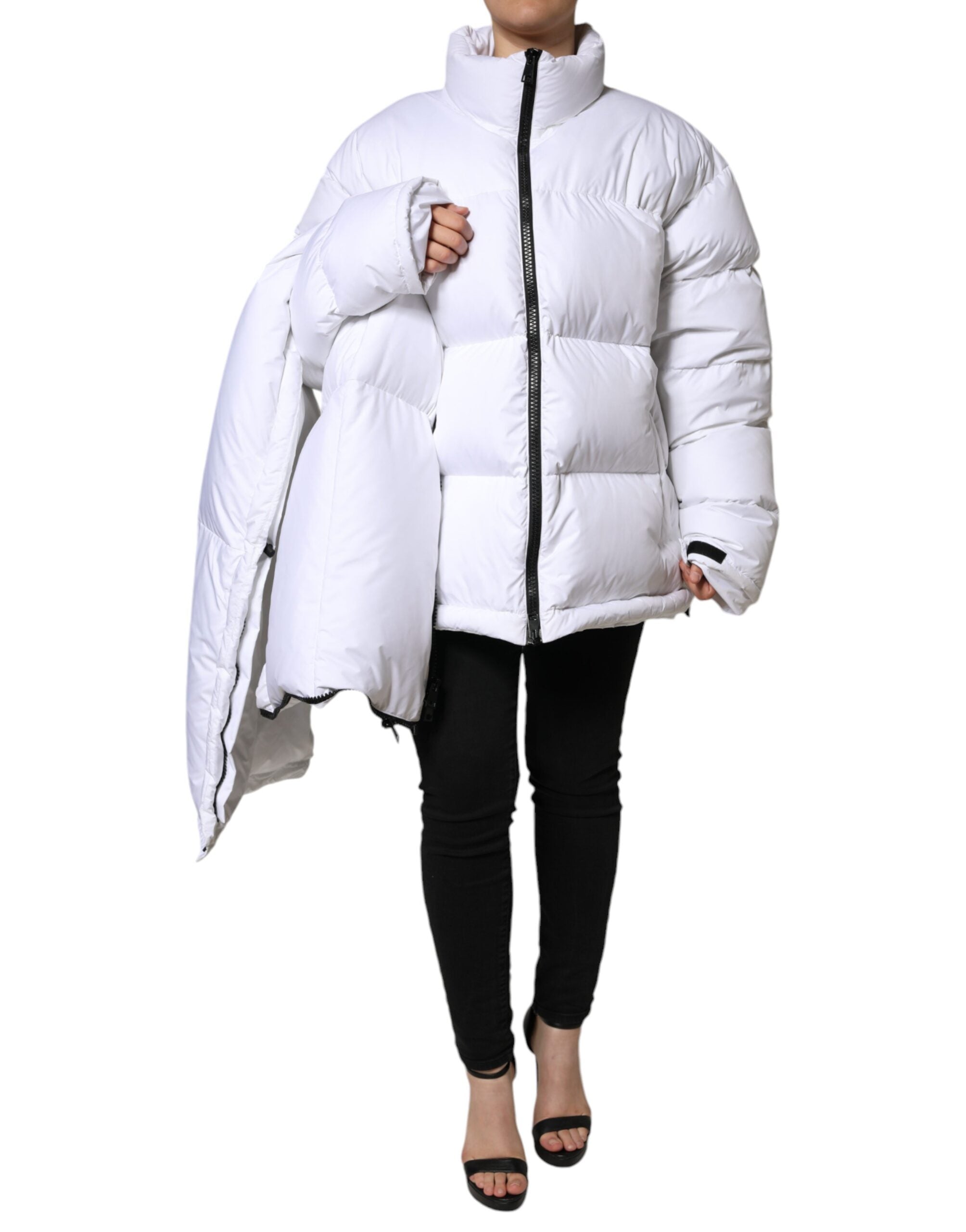 Dolce & Gabbana Weiße Puffer-Steppjacke mit durchgehendem Reißverschluss