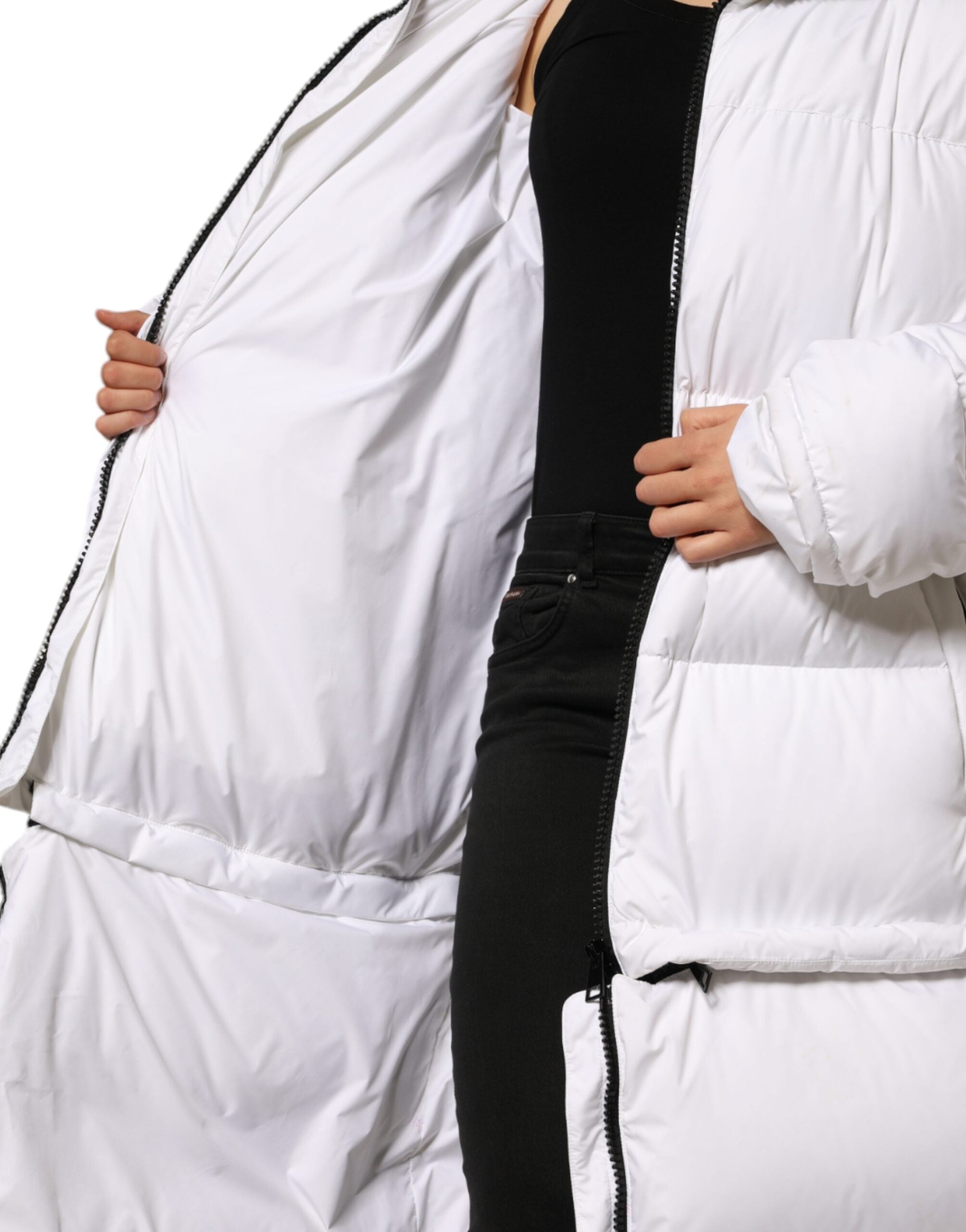 Dolce & Gabbana Weiße Puffer-Steppjacke mit durchgehendem Reißverschluss