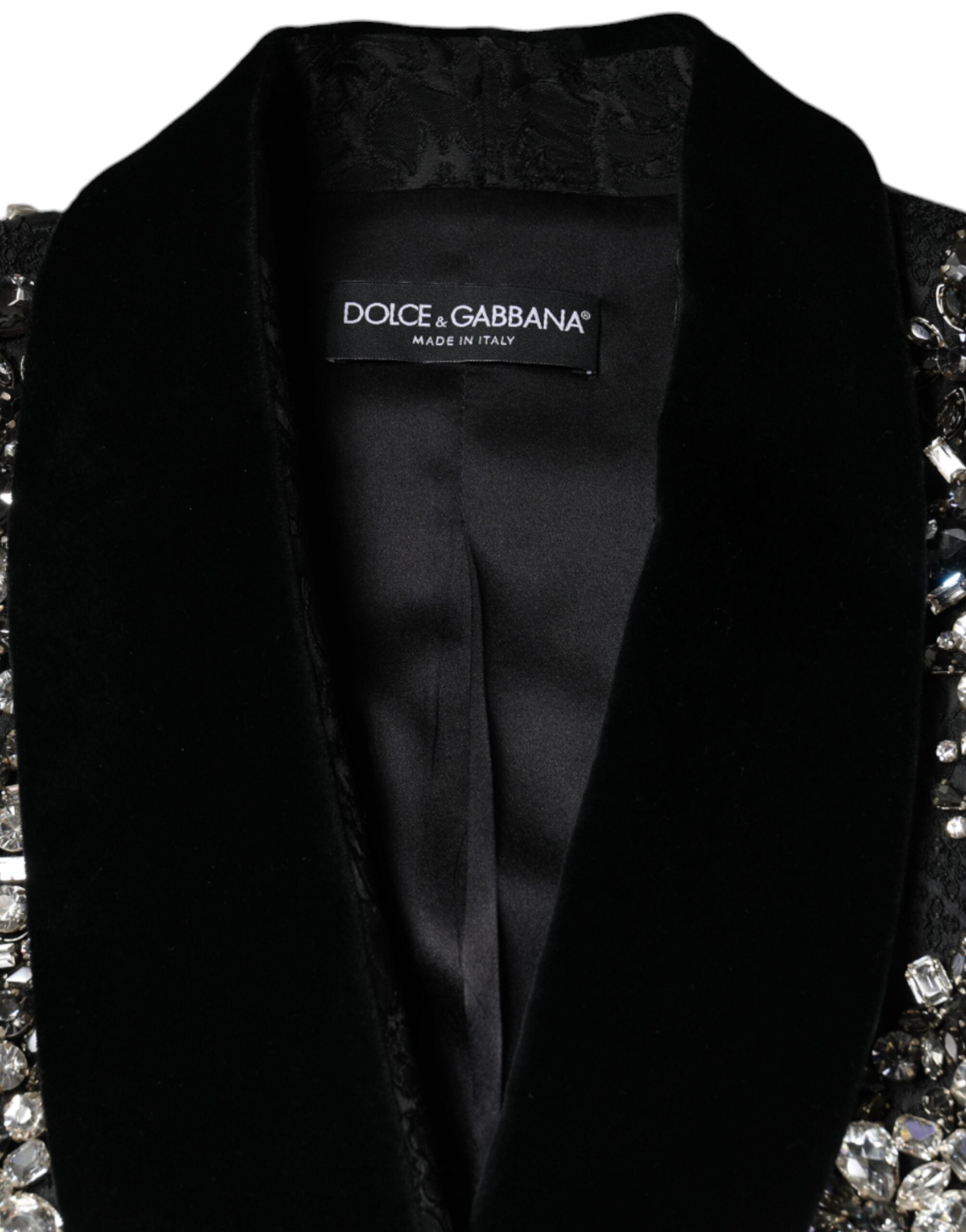 Dolce & Gabbana Schwarze Jacquardjacke mit Kristallblumenmuster