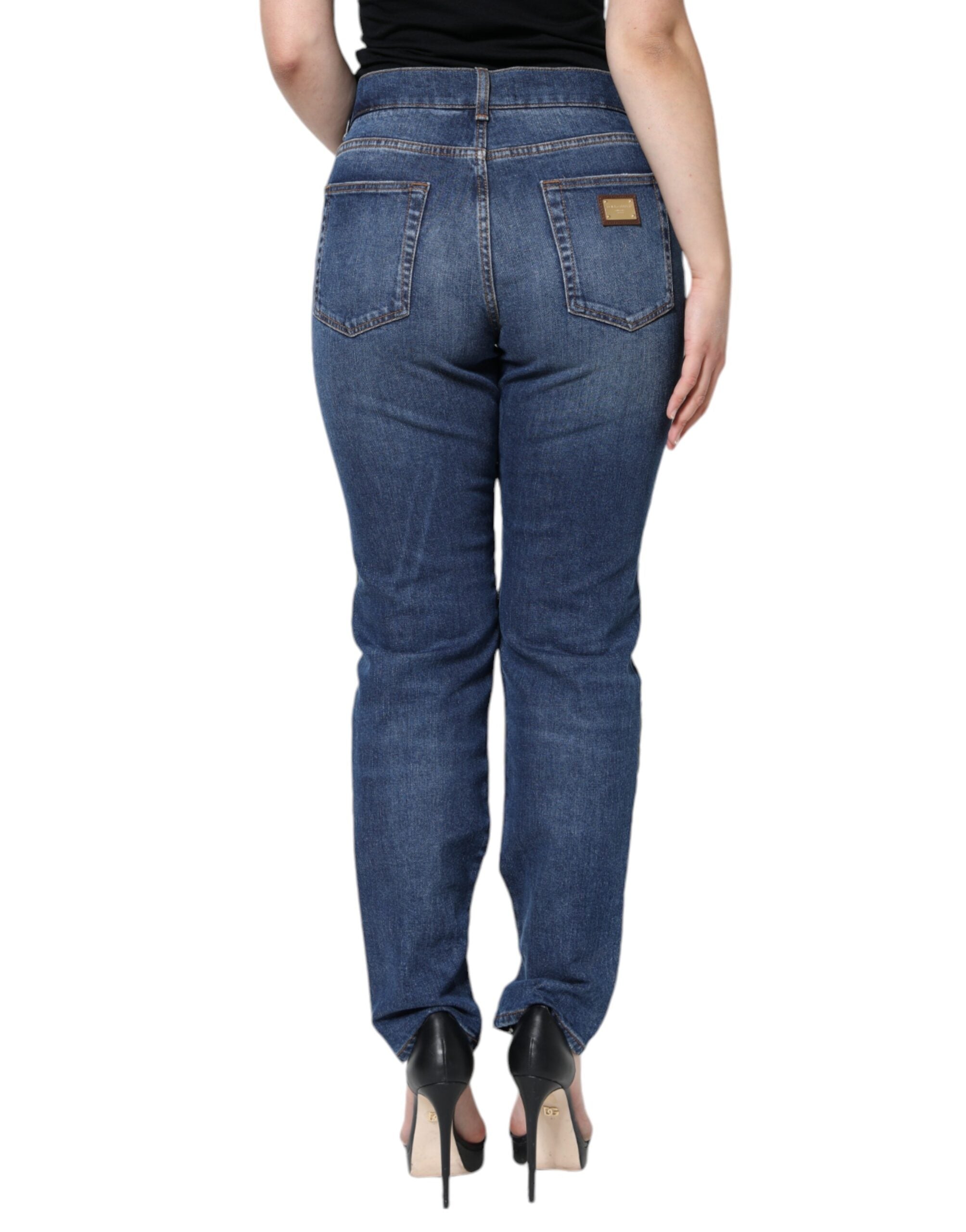 Dolce & Gabbana Schwarze Skinny Jeans aus Denim mit floraler Spitze vorne