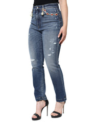 Dolce & Gabbana Donkerblauwe Katoenen Versleten Skinny Denim Jeans