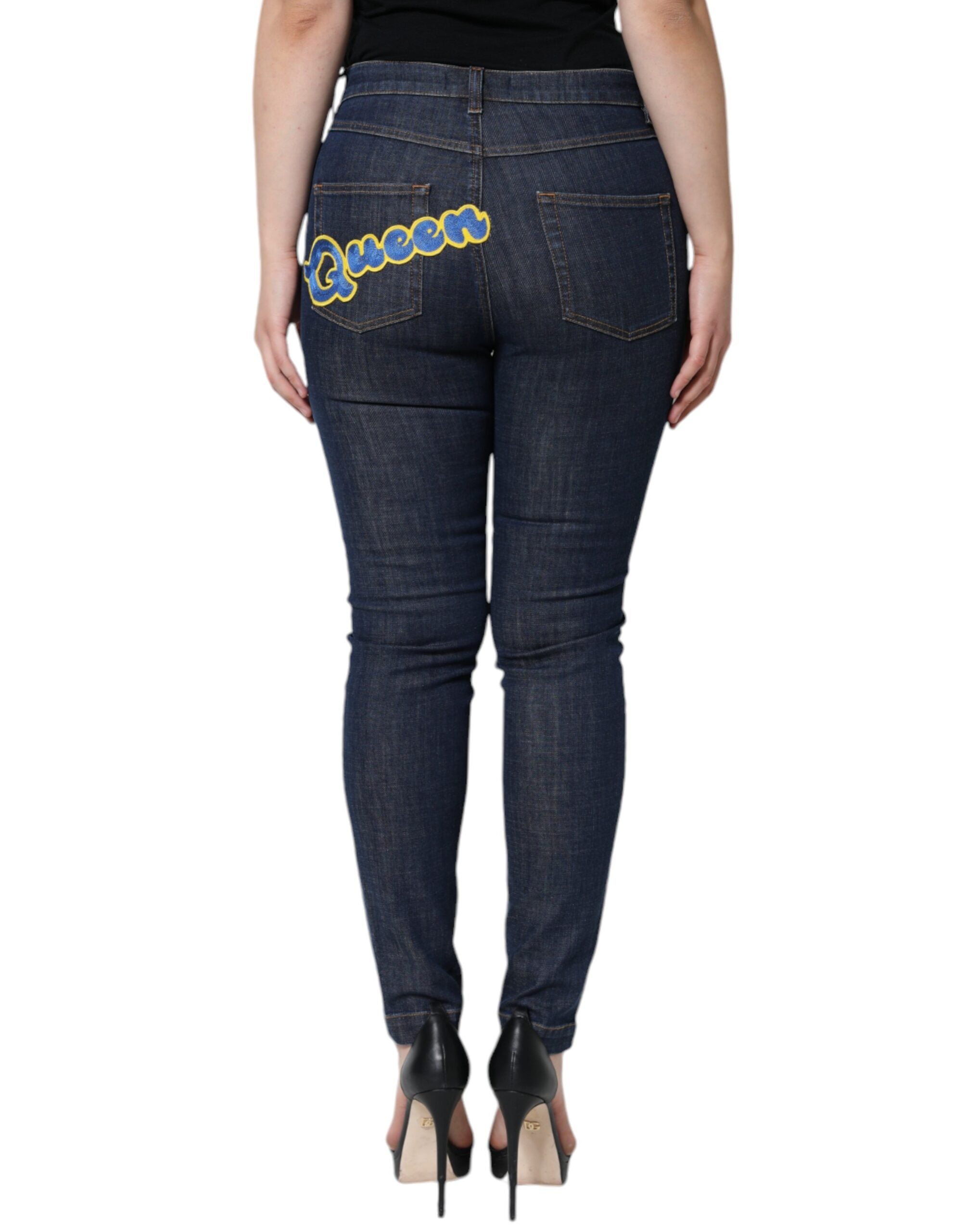 Dolce & Gabbana Dunkelblaue QUEEN Baumwoll-Skinny-Jeans