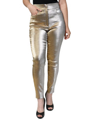 Dolce & Gabbana Metallic-Goldene High-Waist Skinny-Hose
