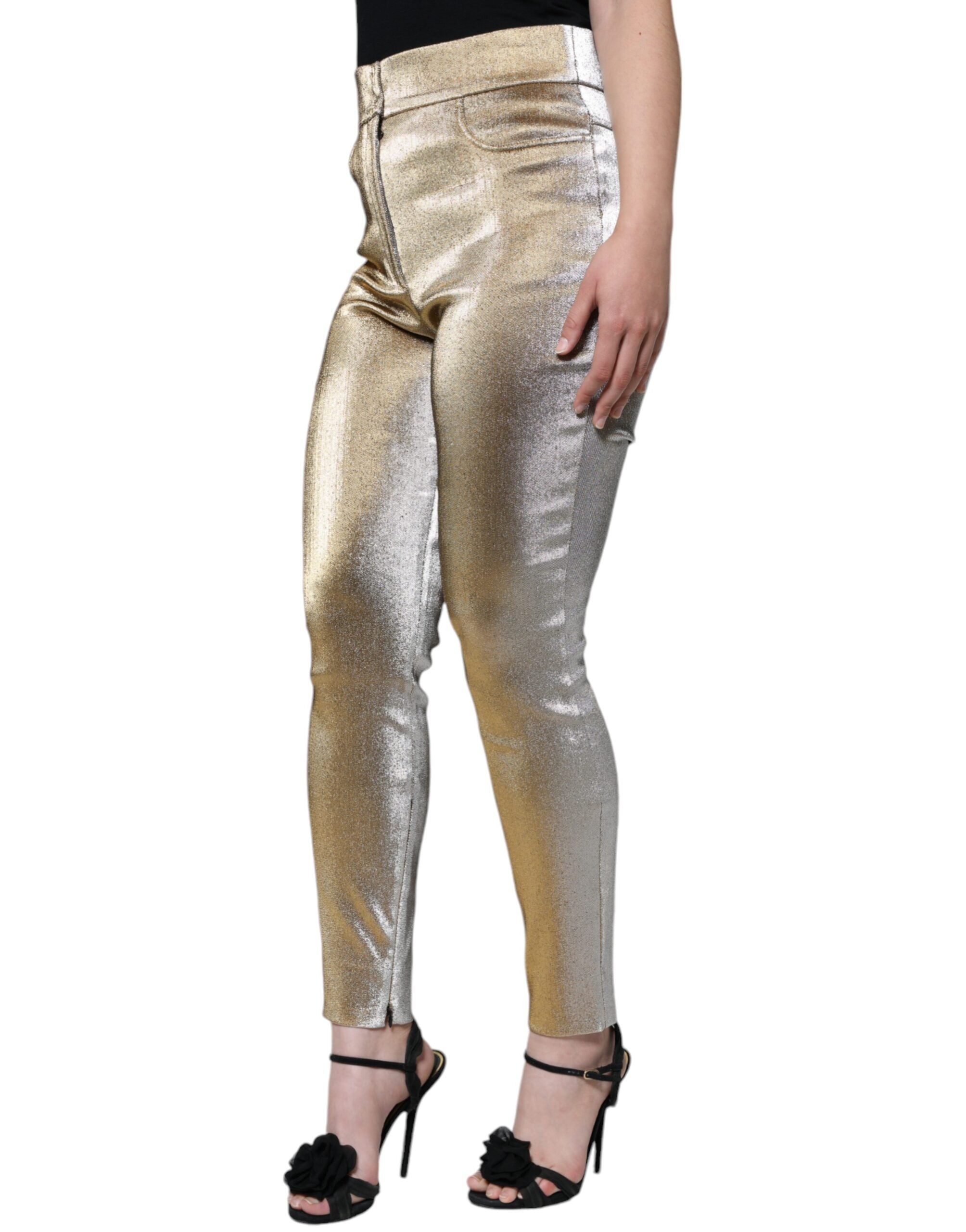 Dolce & Gabbana Metallic-Goldene High-Waist Skinny-Hose