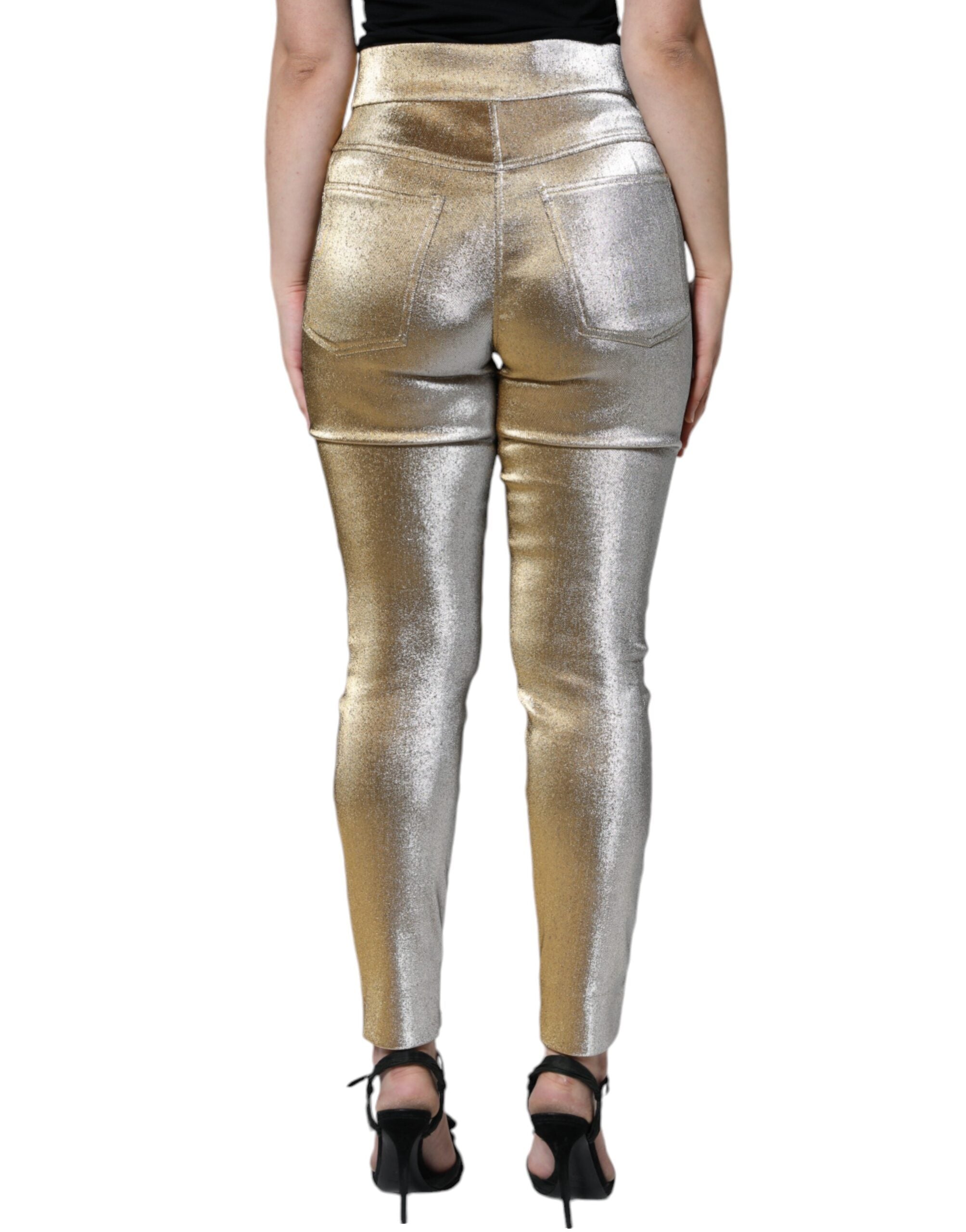 Dolce & Gabbana Metallic-Goldene High-Waist Skinny-Hose