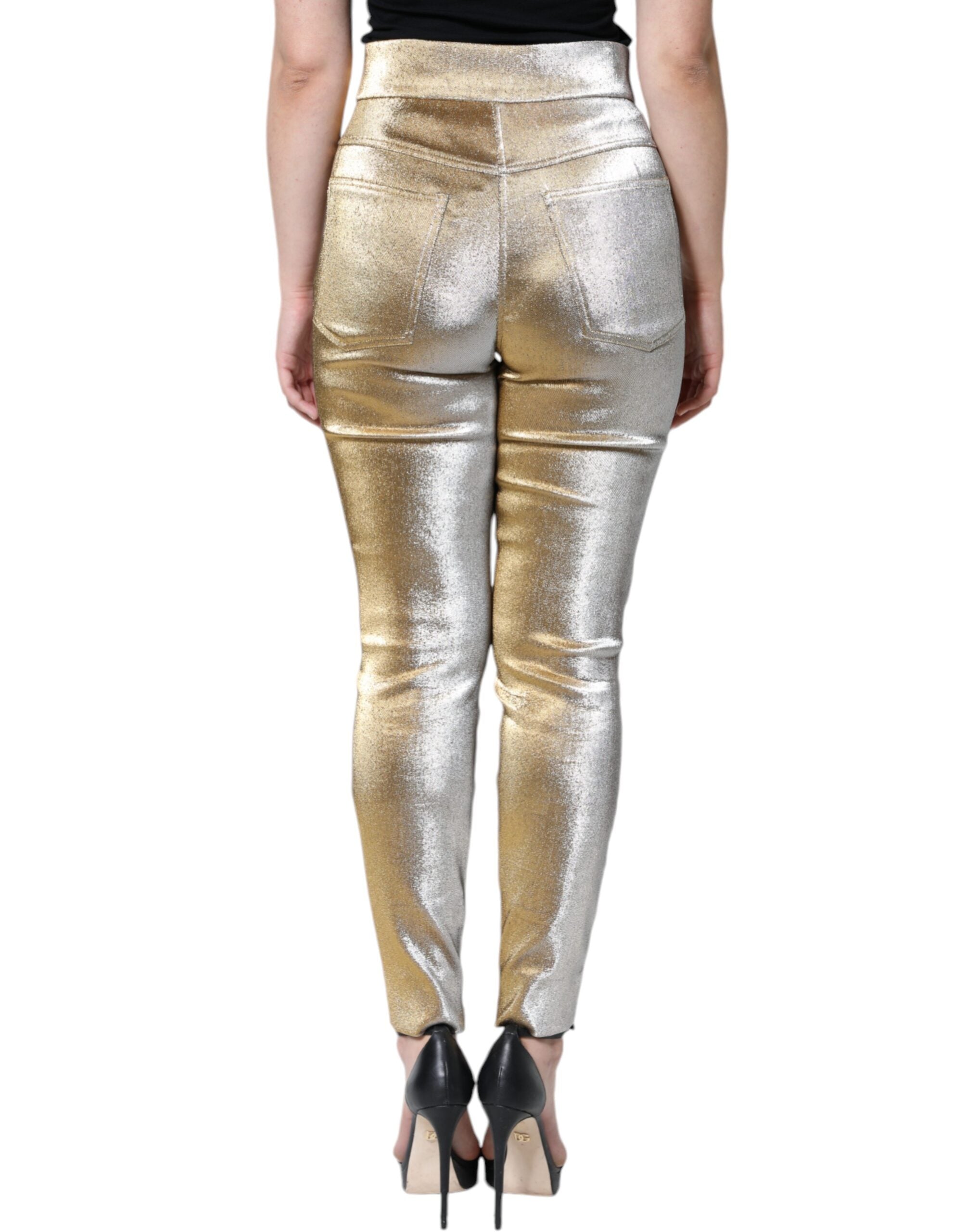 Dolce & Gabbana Metallic-Goldene High-Waist Skinny-Hose