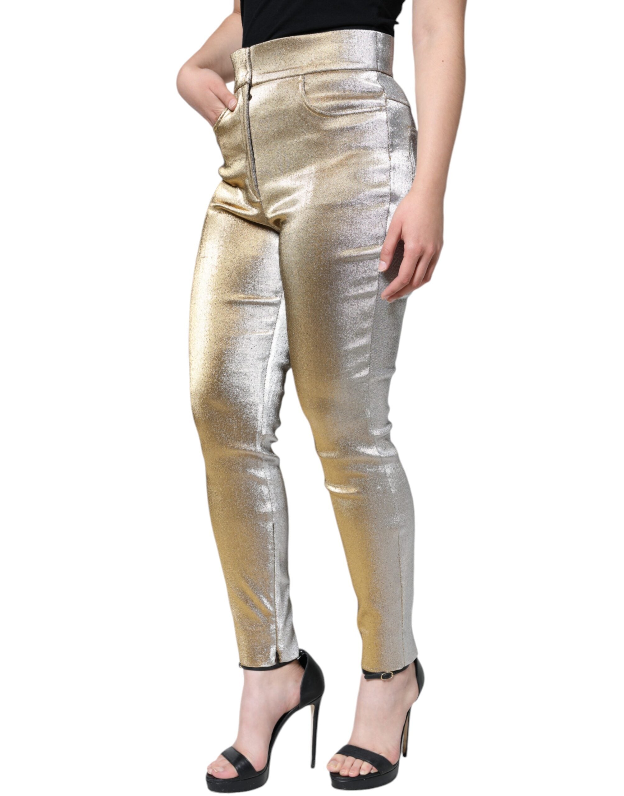 Dolce & Gabbana Metallic-Goldene High-Waist Skinny-Hose