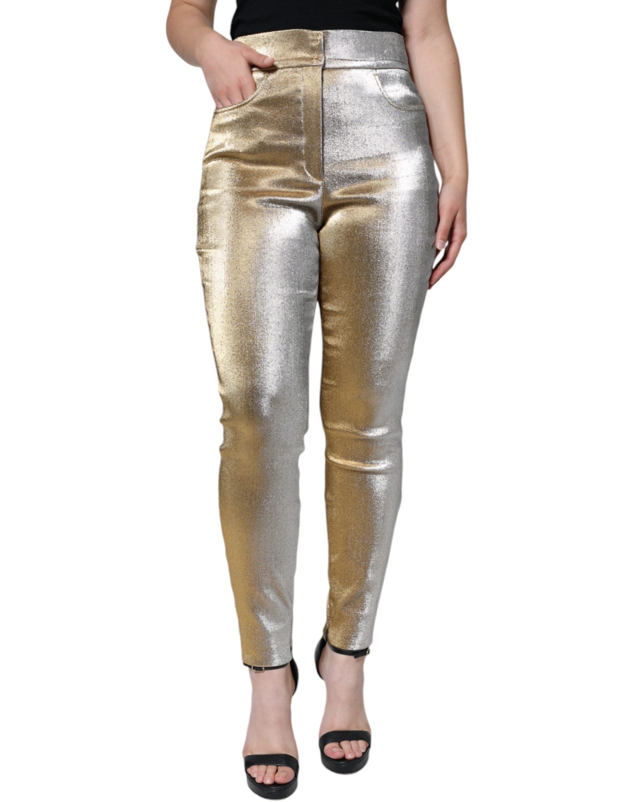 Dolce & Gabbana Metallic-Goldene High-Waist Skinny-Hose