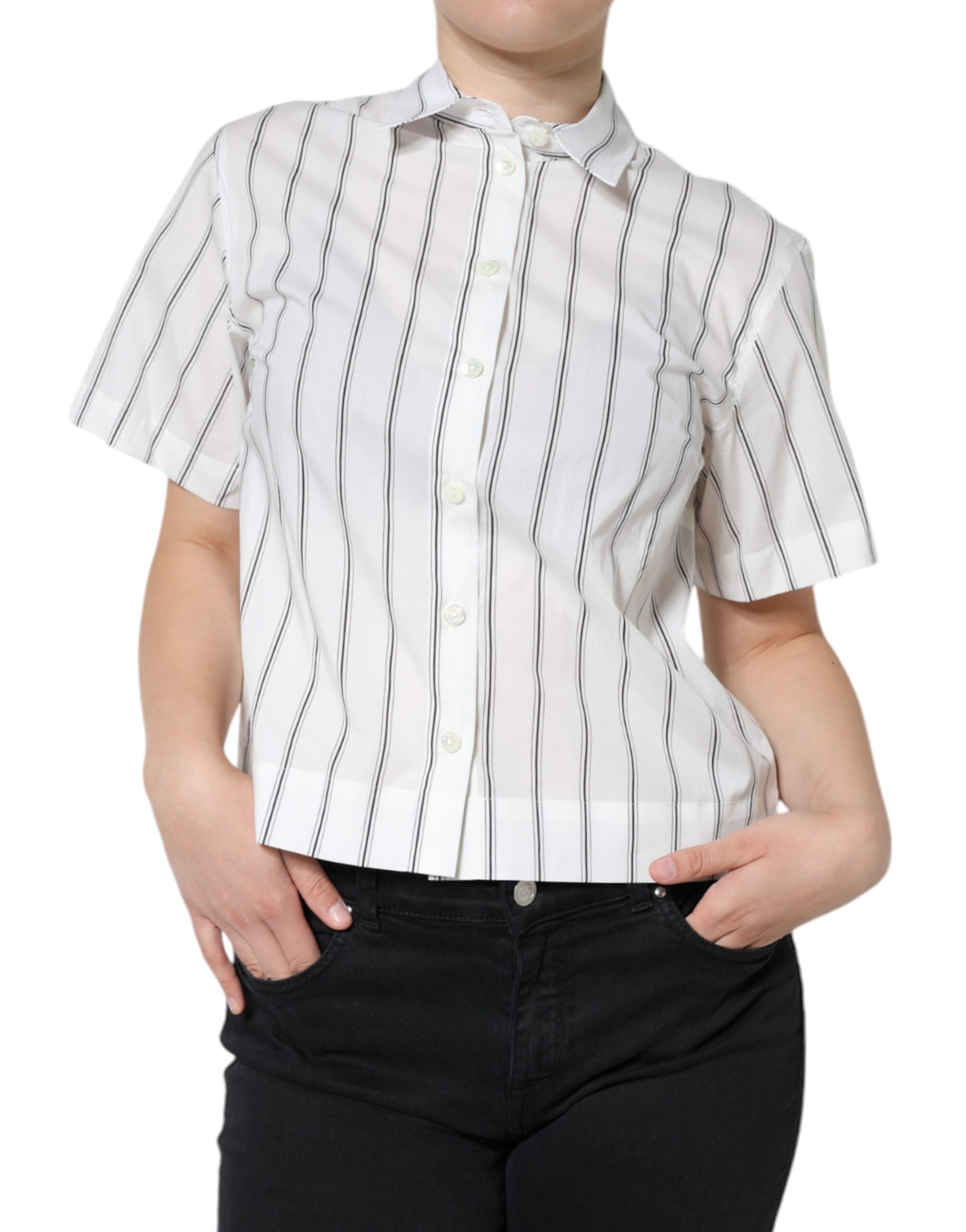 Dolce & Gabbana Weiß Gestreiftes Kurzärmliges Poloshirt mit Kragen