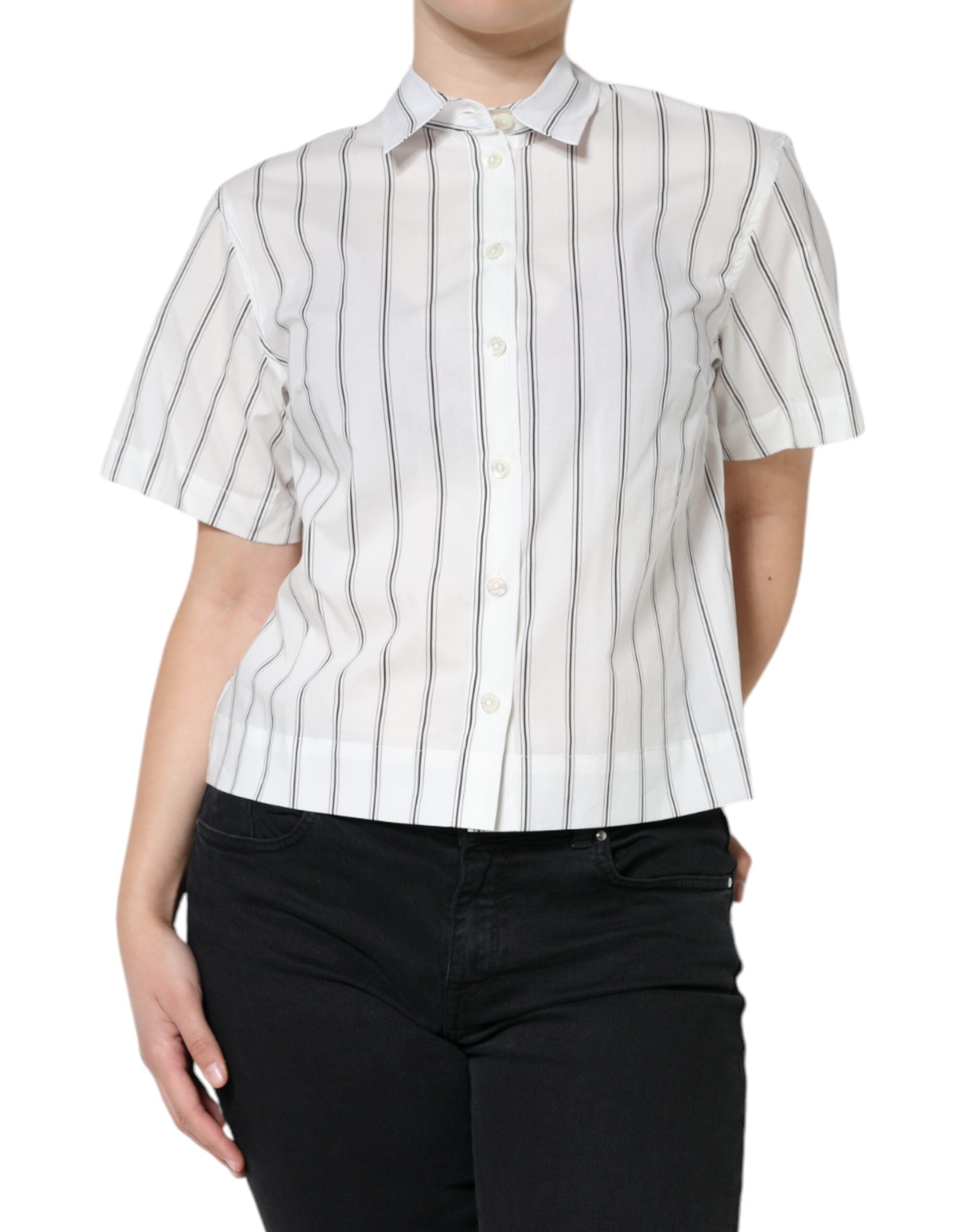 Dolce & Gabbana Weiß Gestreiftes Kurzärmliges Poloshirt mit Kragen