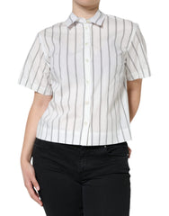 Dolce & Gabbana Weiß Gestreiftes Kurzärmliges Poloshirt mit Kragen