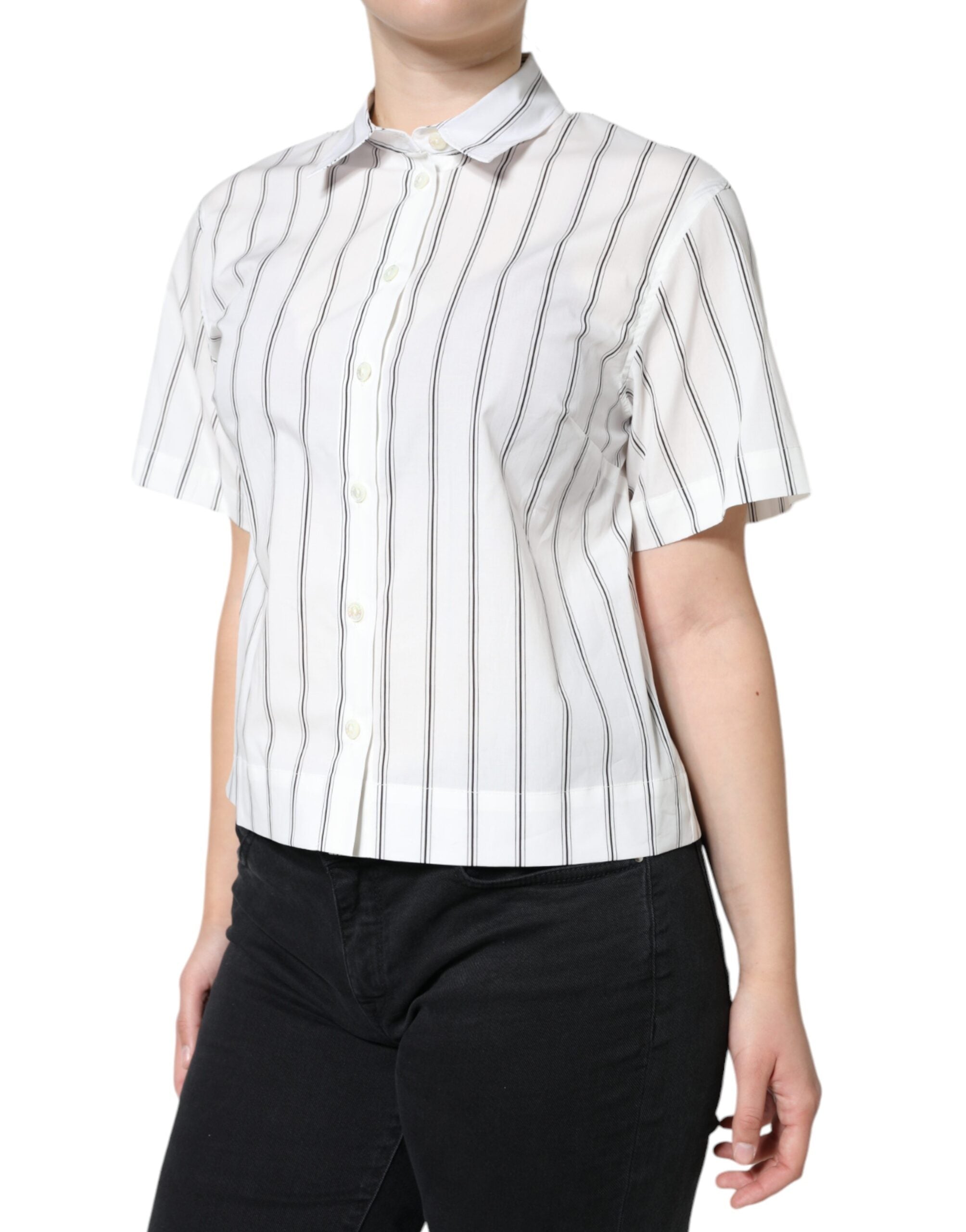 Dolce & Gabbana Weiß Gestreiftes Kurzärmliges Poloshirt mit Kragen