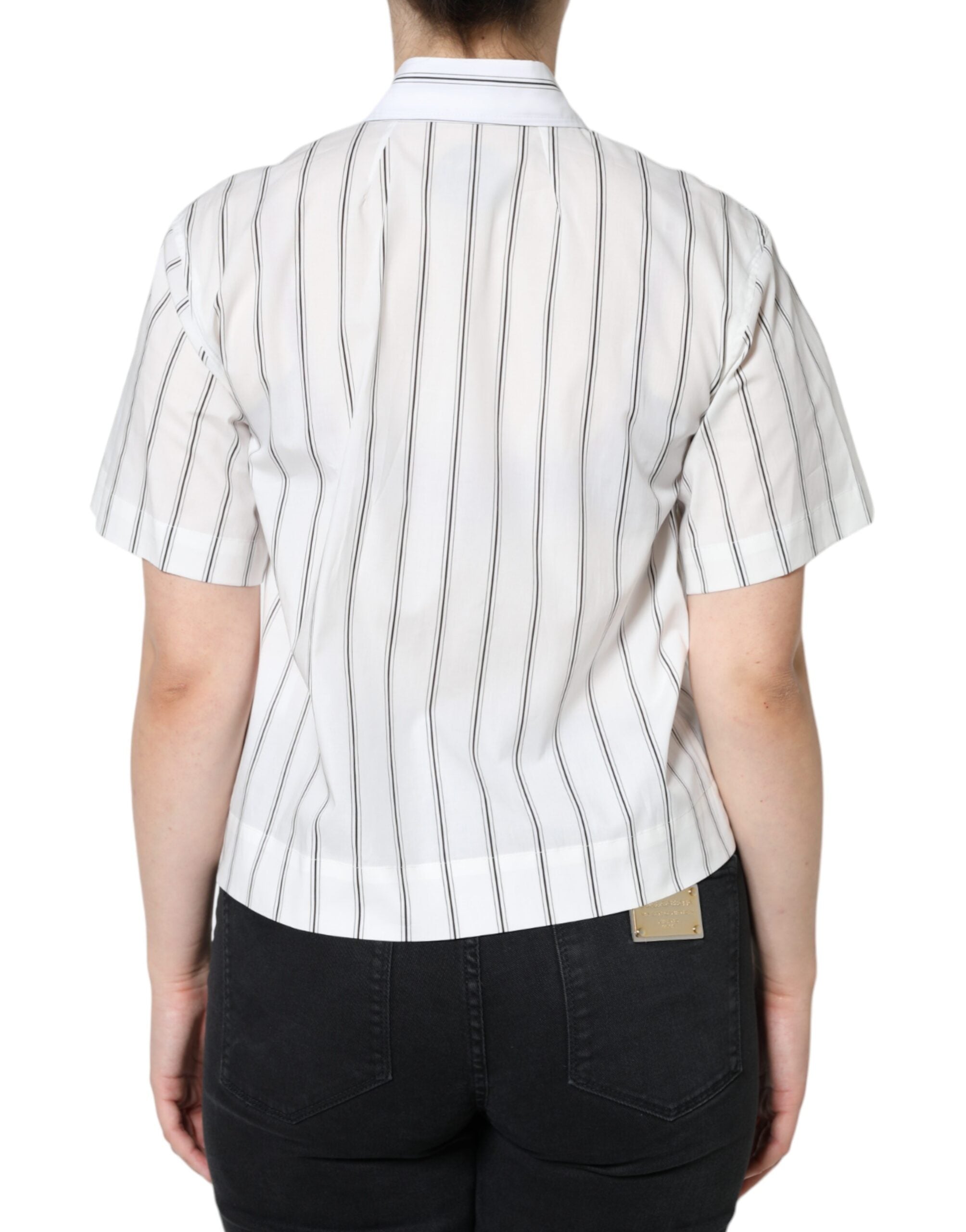 Dolce & Gabbana Weiß Gestreiftes Kurzärmliges Poloshirt mit Kragen