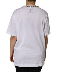 Dolce & Gabbana Wit Kristallen Halslijn Versierd Bedrukt T-shirt