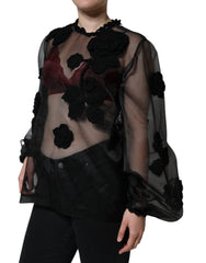 Dolce & Gabbana Transparente Blumenbluse aus schwarzem Nylonnetz