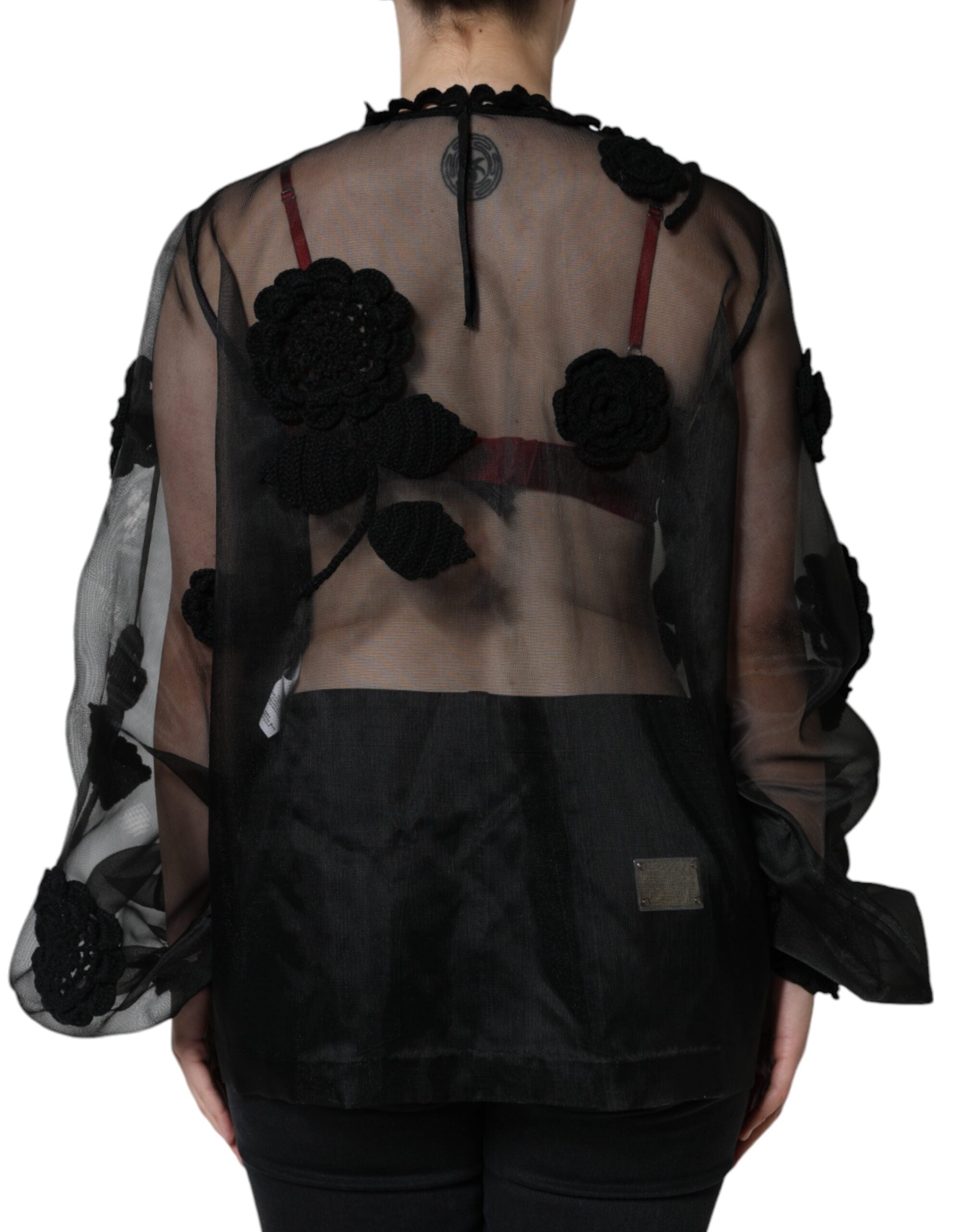 Dolce & Gabbana Transparente Blumenbluse aus schwarzem Nylonnetz