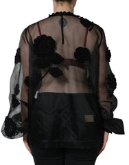 Dolce & Gabbana Transparente Blumenbluse aus schwarzem Nylonnetz