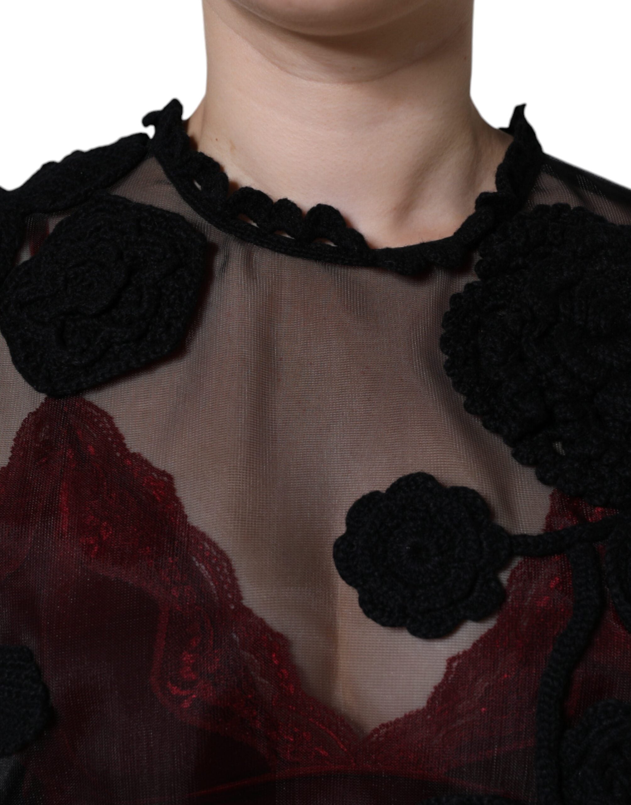 Dolce & Gabbana Transparente Blumenbluse aus schwarzem Nylonnetz