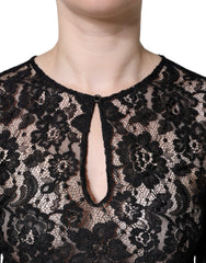 Dolce & Gabbana Schwarzes florales Spitzen-Langarmtop transparent
