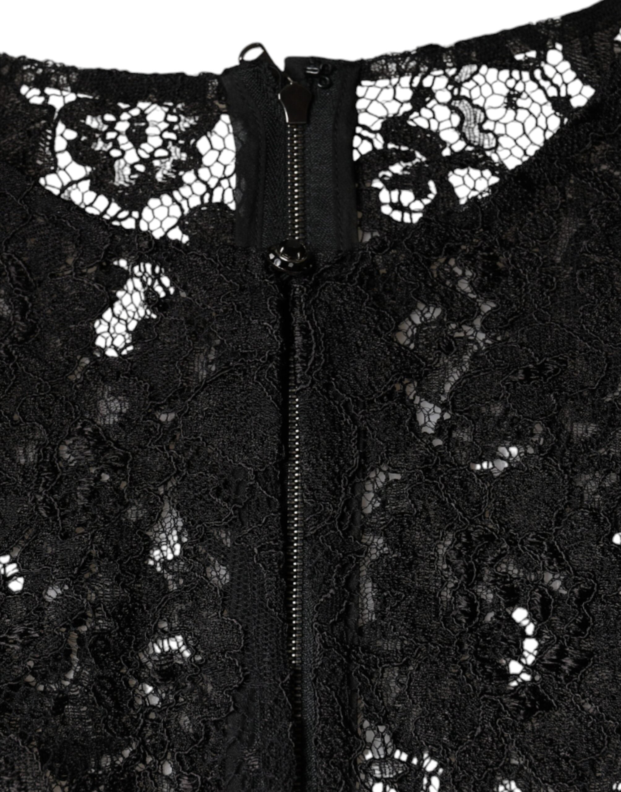 Dolce & Gabbana Schwarzes florales Spitzen-Langarmtop transparent
