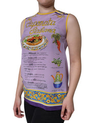 Dolce & Gabbana Lila Seiden-Tanktop mit Caponata Siciliana Print