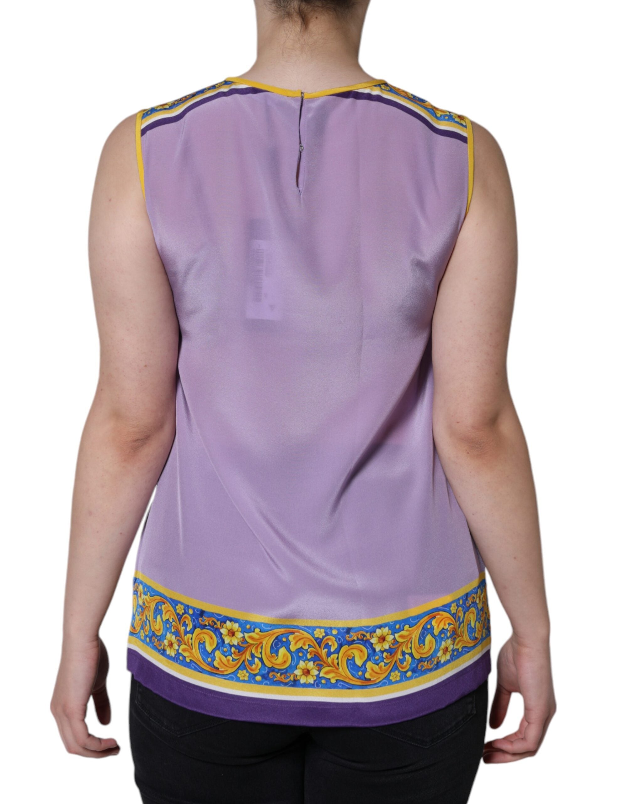 Dolce & Gabbana Lila Seiden-Tanktop mit Caponata Siciliana Print