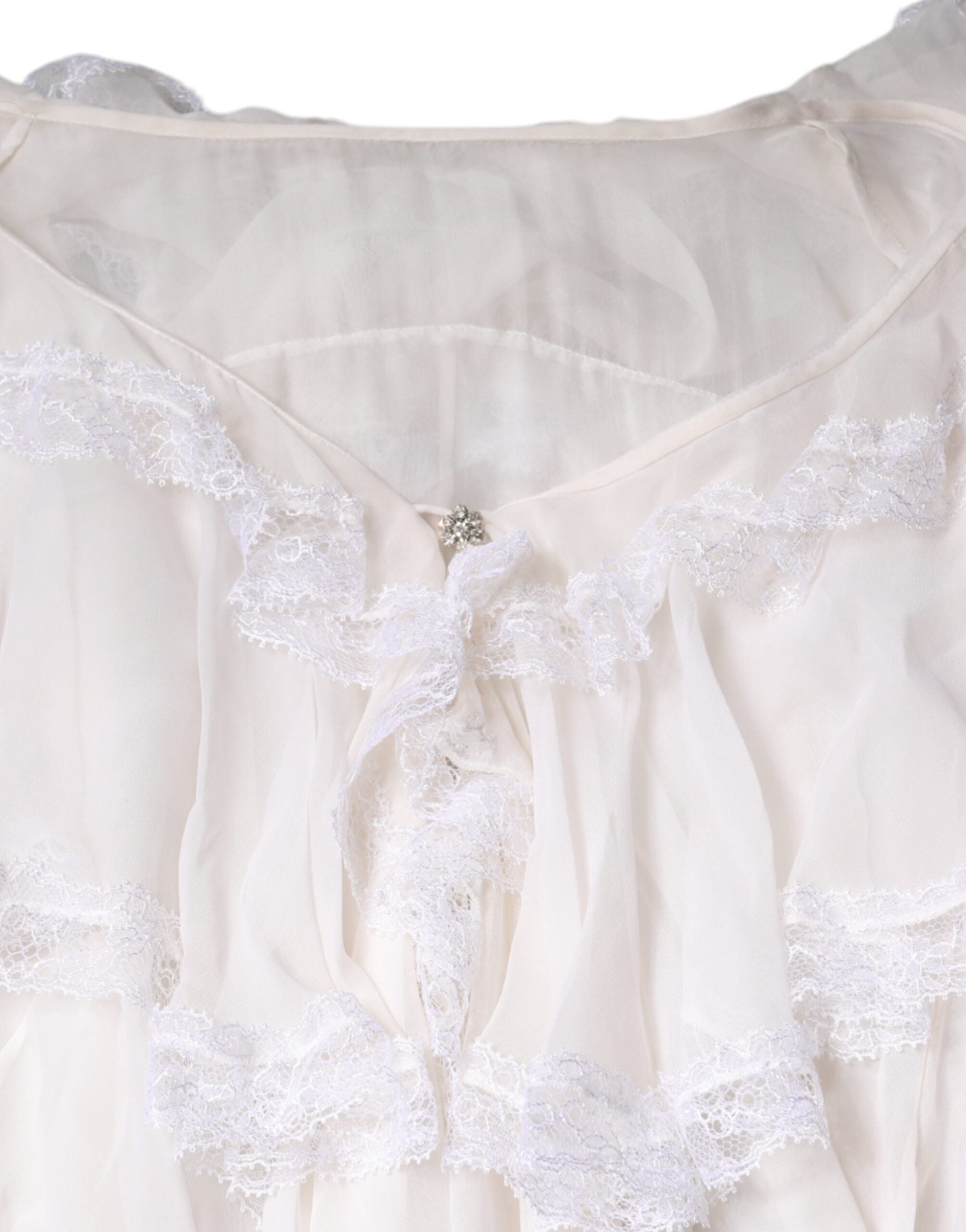 Dolce & Gabbana Weiße Rüschen Spitze Langarm Bluse Oberteil