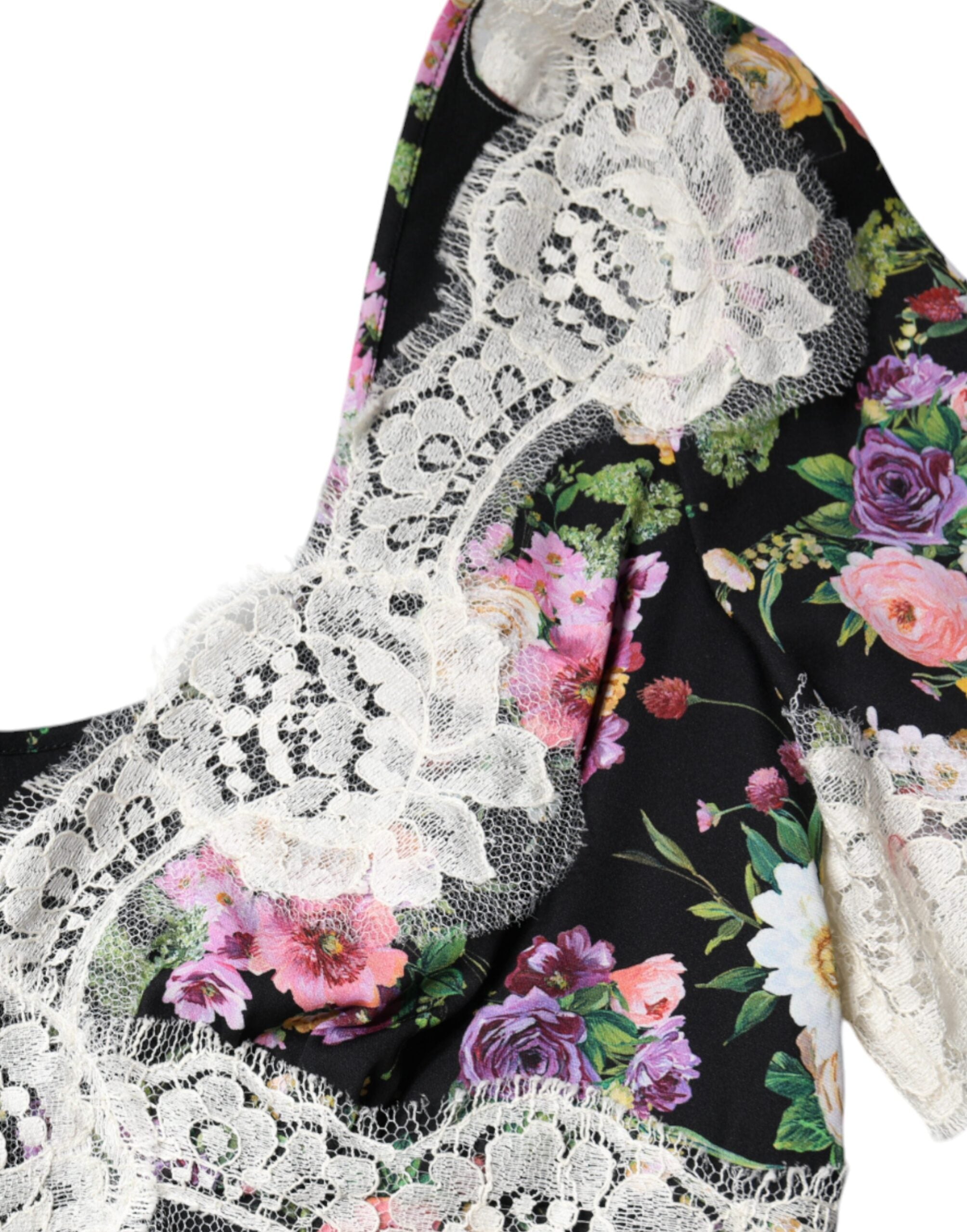 Dolce & Gabbana Schwarze Bluse aus Blumenspitze mit kurzen Ärmeln