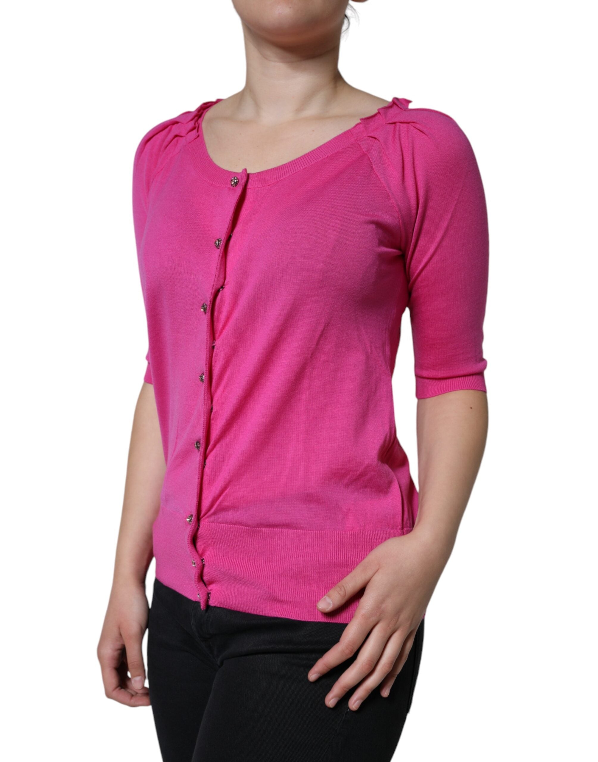 Dolce & Gabbana Rosa Bluse mit kurzen Ärmeln aus Wolle und Knöpfen