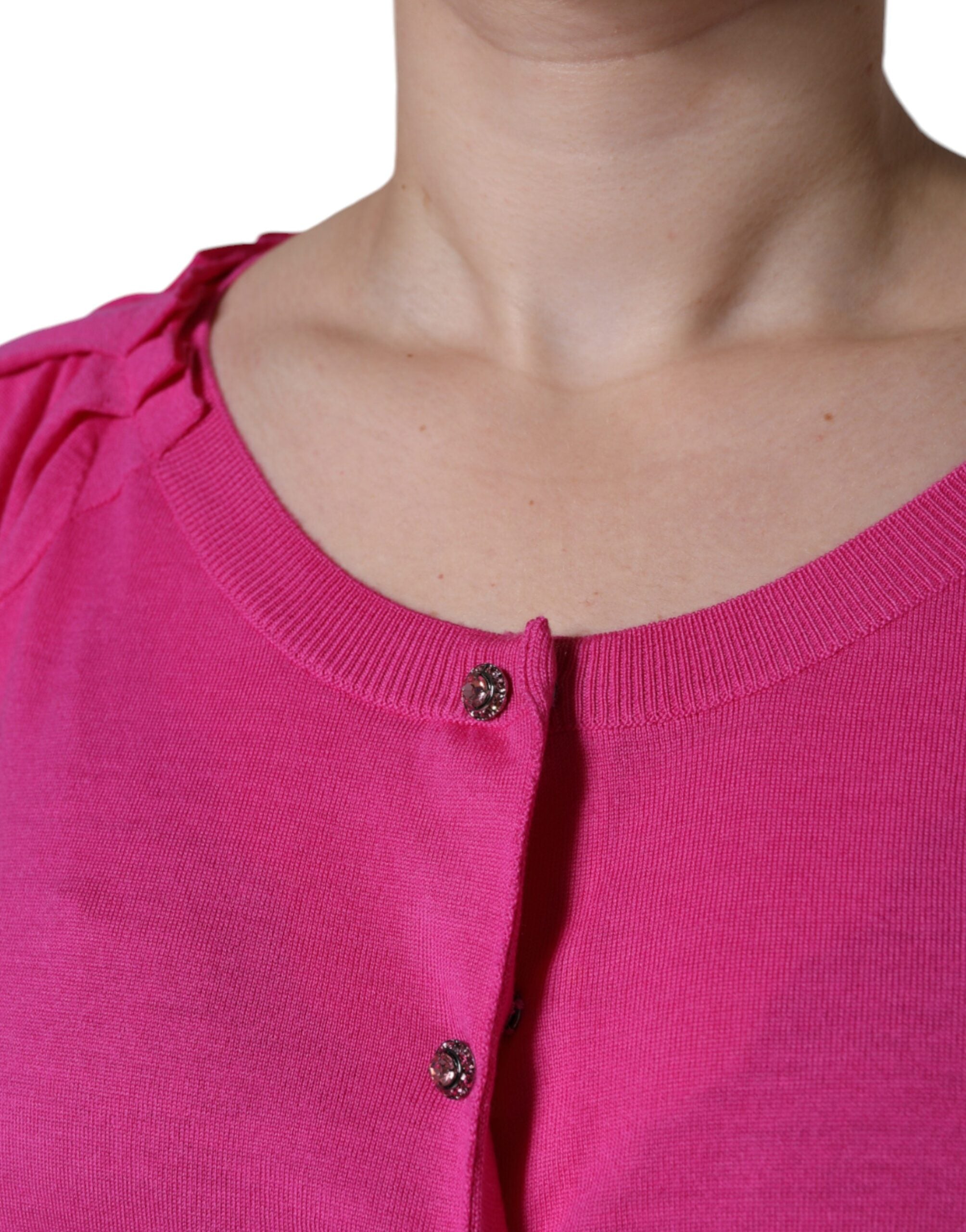 Dolce & Gabbana Rosa Bluse mit kurzen Ärmeln aus Wolle und Knöpfen