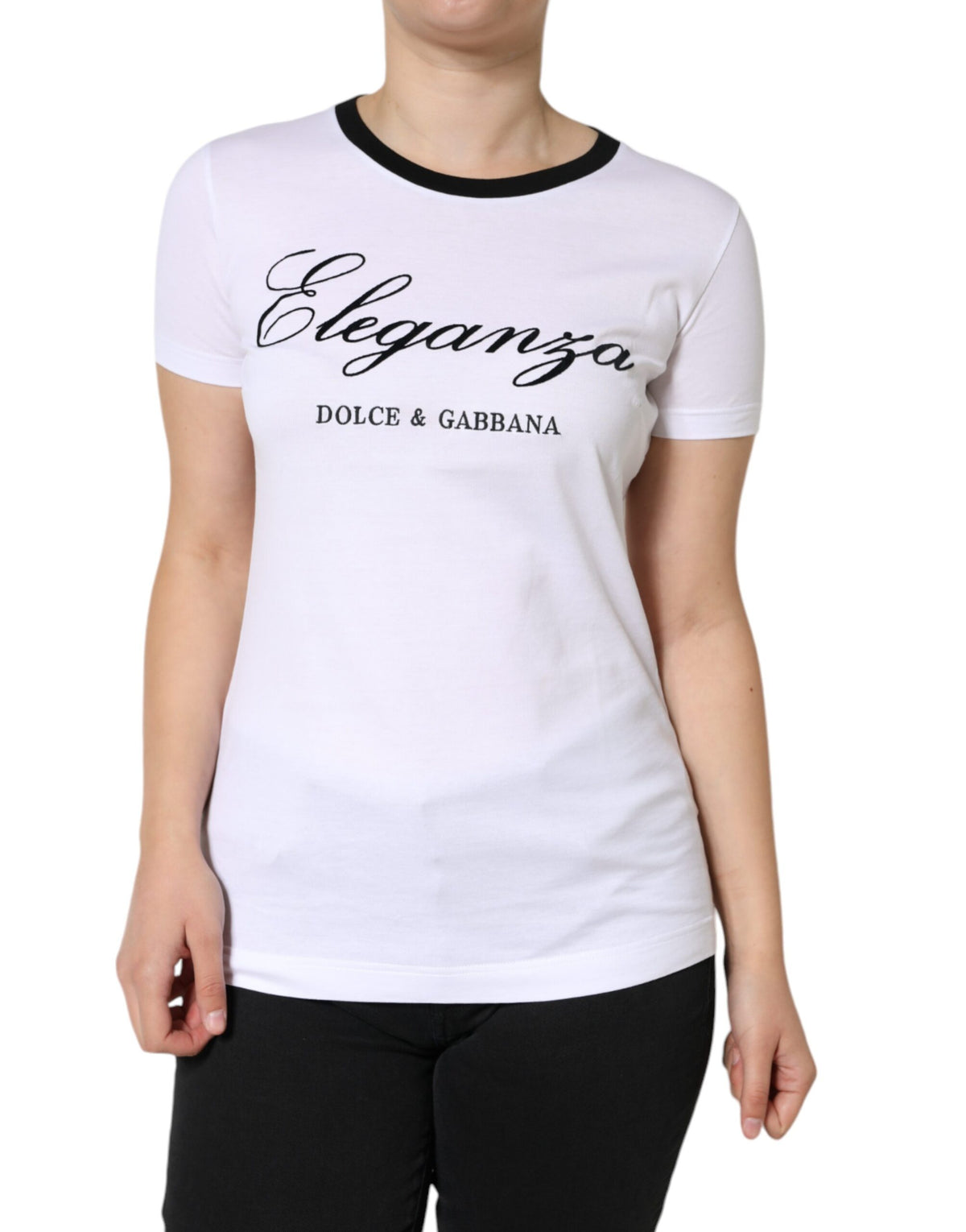Dolce & Gabbana Weißes Eleganza Print Baumwoll-T-Shirt mit kurzen Ärmeln