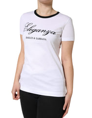 Dolce & Gabbana Weißes Eleganza Print Baumwoll-T-Shirt mit kurzen Ärmeln