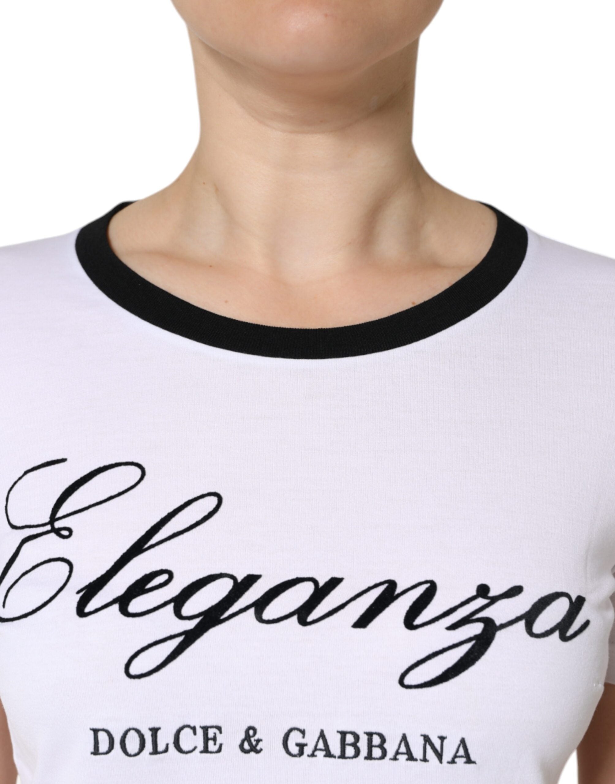 Dolce & Gabbana Weißes Eleganza Print Baumwoll-T-Shirt mit kurzen Ärmeln