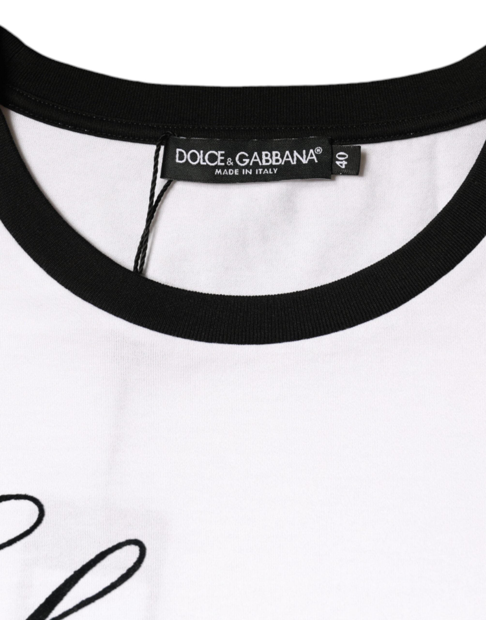 Dolce & Gabbana Weißes Eleganza Print Baumwoll-T-Shirt mit kurzen Ärmeln