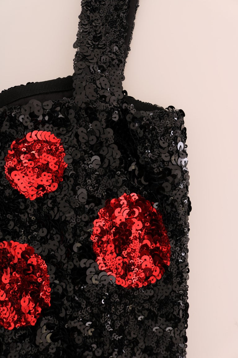 Dolce & Gabbana Zwart Rood Polka Pailletten Shiftjurk